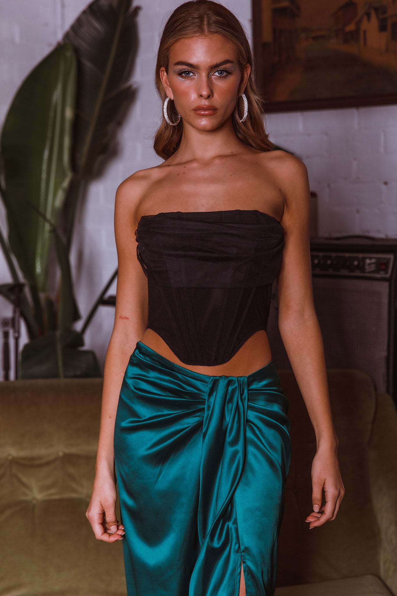 On The Money Gathered Midi Skirt Green by Selfie Leslie