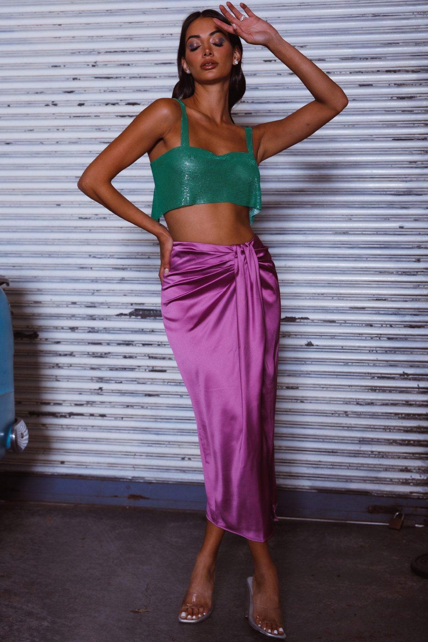 On The Money Gathered Midi Skirt Orchid by Selfie Leslie