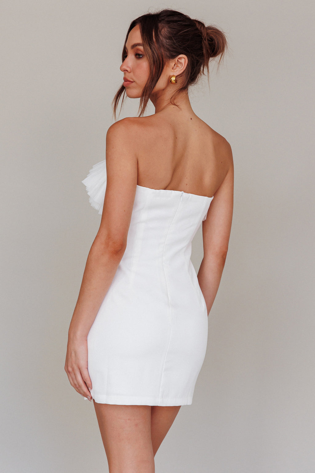 Elara Frill Neckline Mini Dress Off White by Selfie Leslie Australia