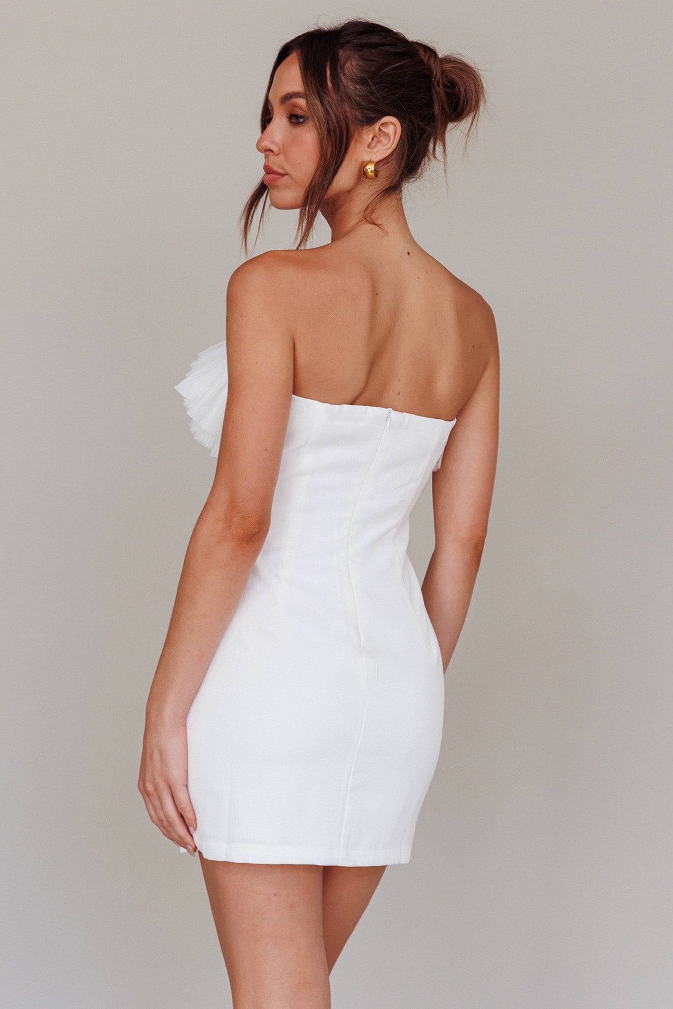 Elara Frill Neckline Mini Dress Off White by Selfie Leslie Australia