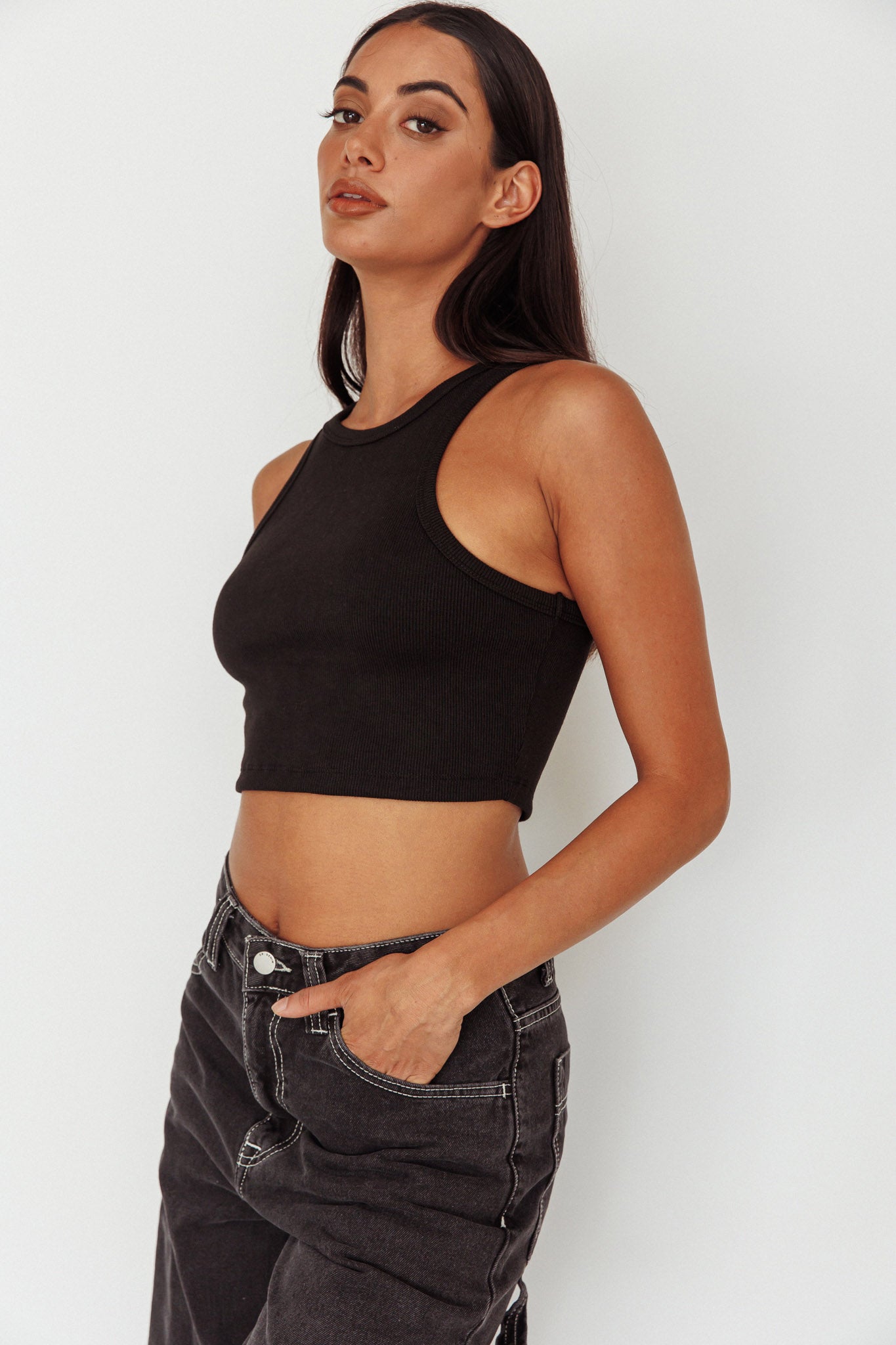 Bryn Racerback Crop Top Black by Selfie Leslie Australia
