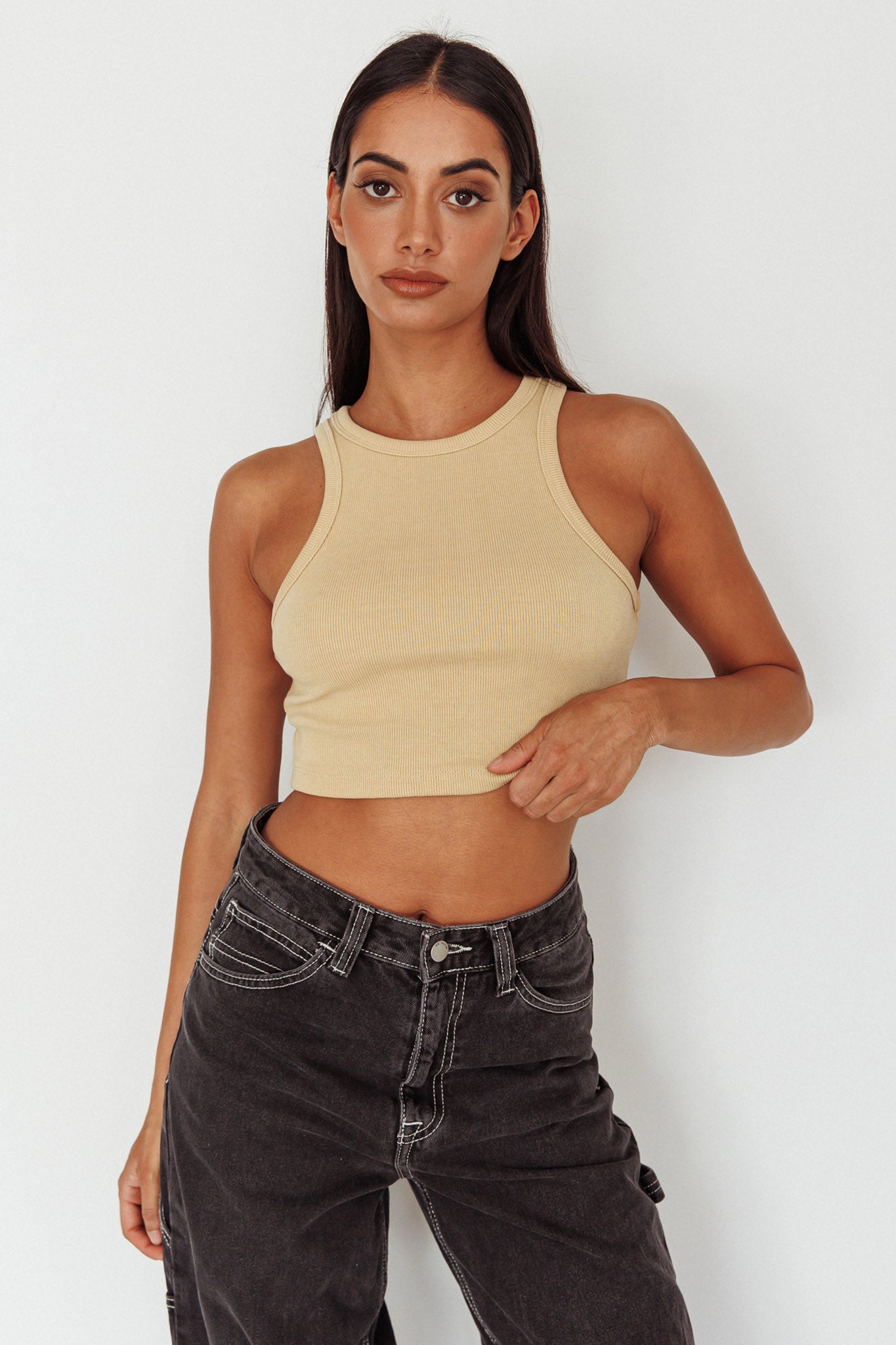 Bryn Racerback Crop Top Sand by Selfie Leslie Australia