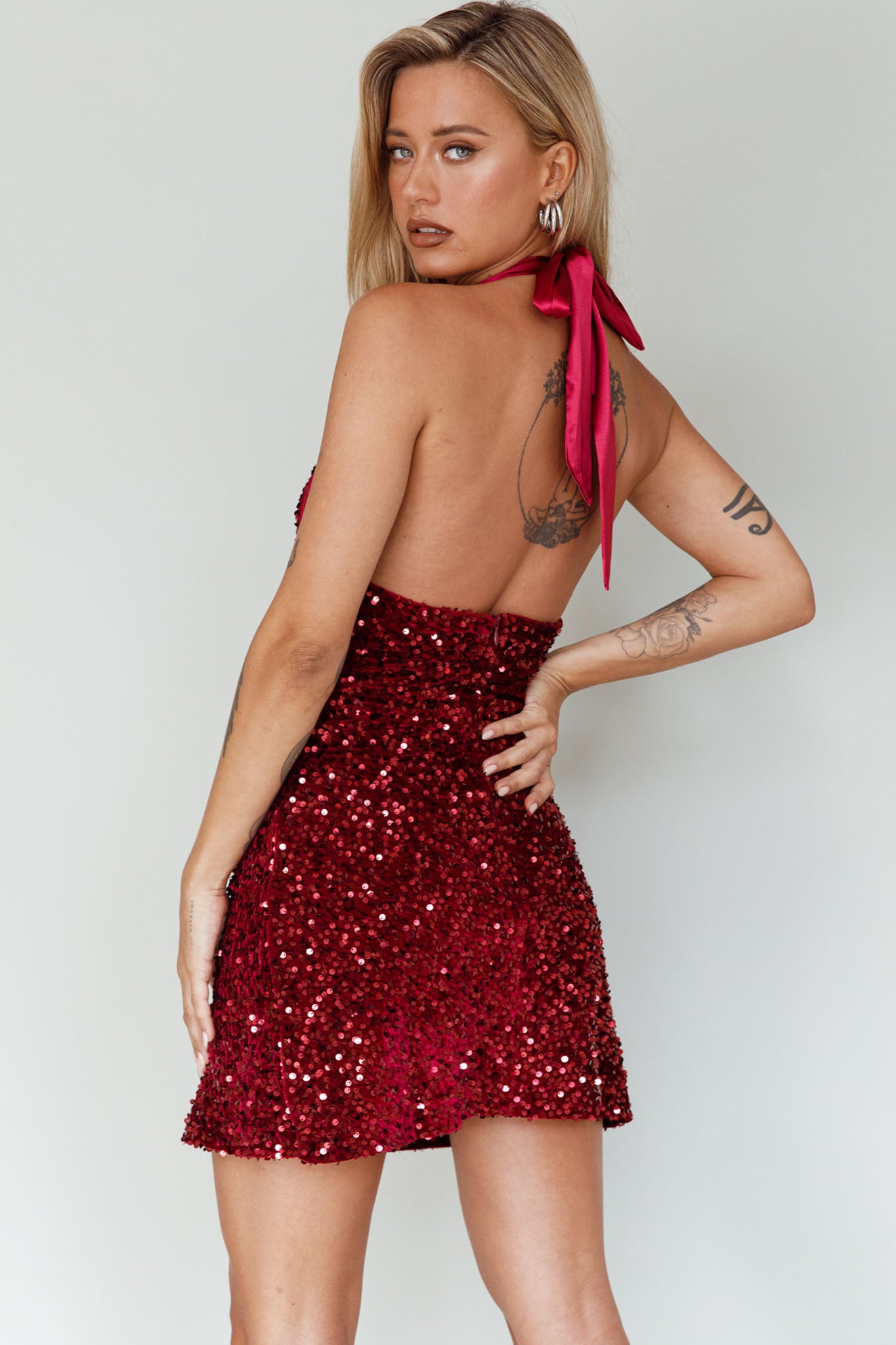 Star Lights Halterneck Mini Dress Sequin Merlot by Selfie Leslie Australia