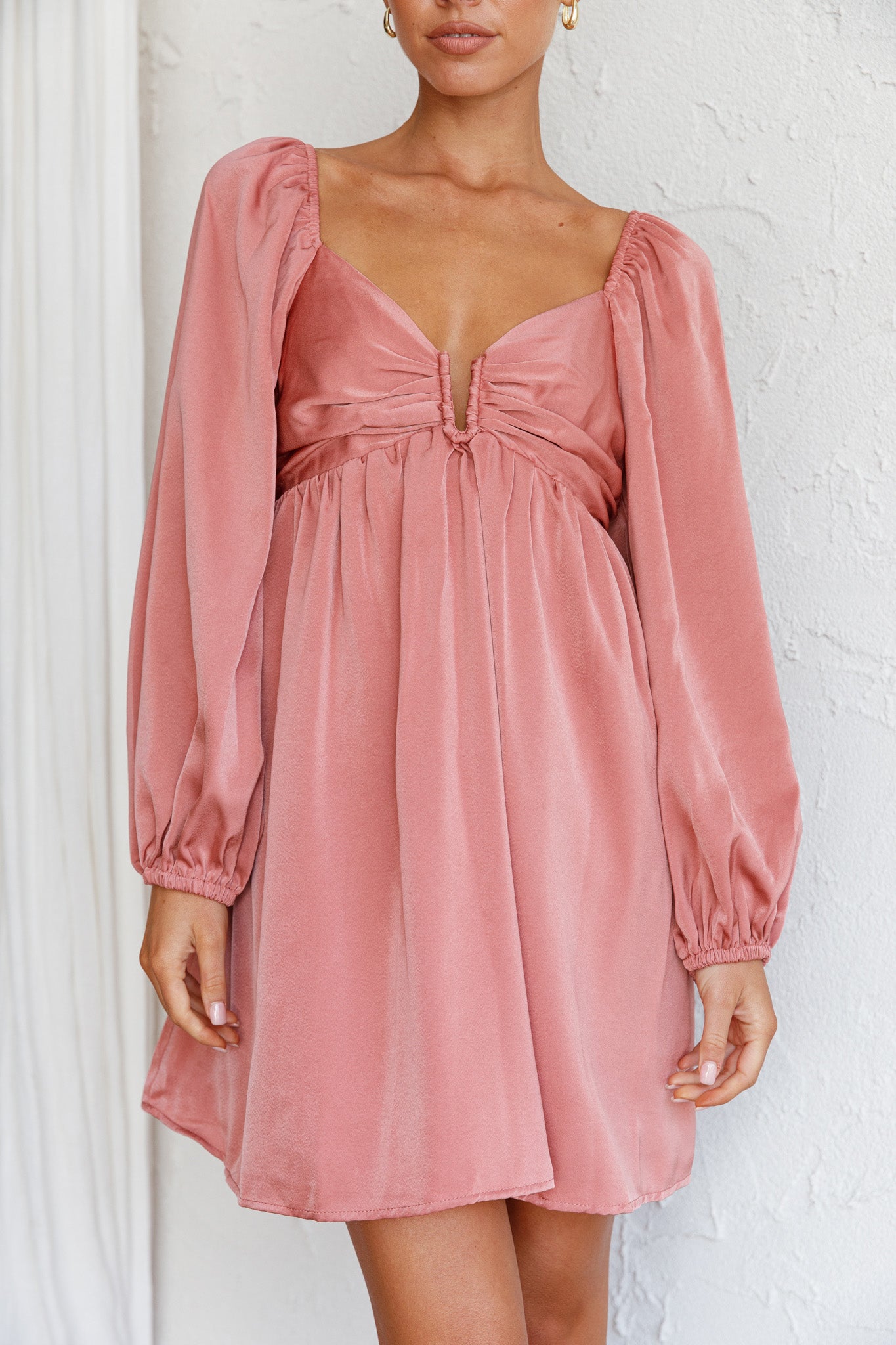 Tansy Long Sleeve Babydoll Dress Rose by Selfie Leslie Australia