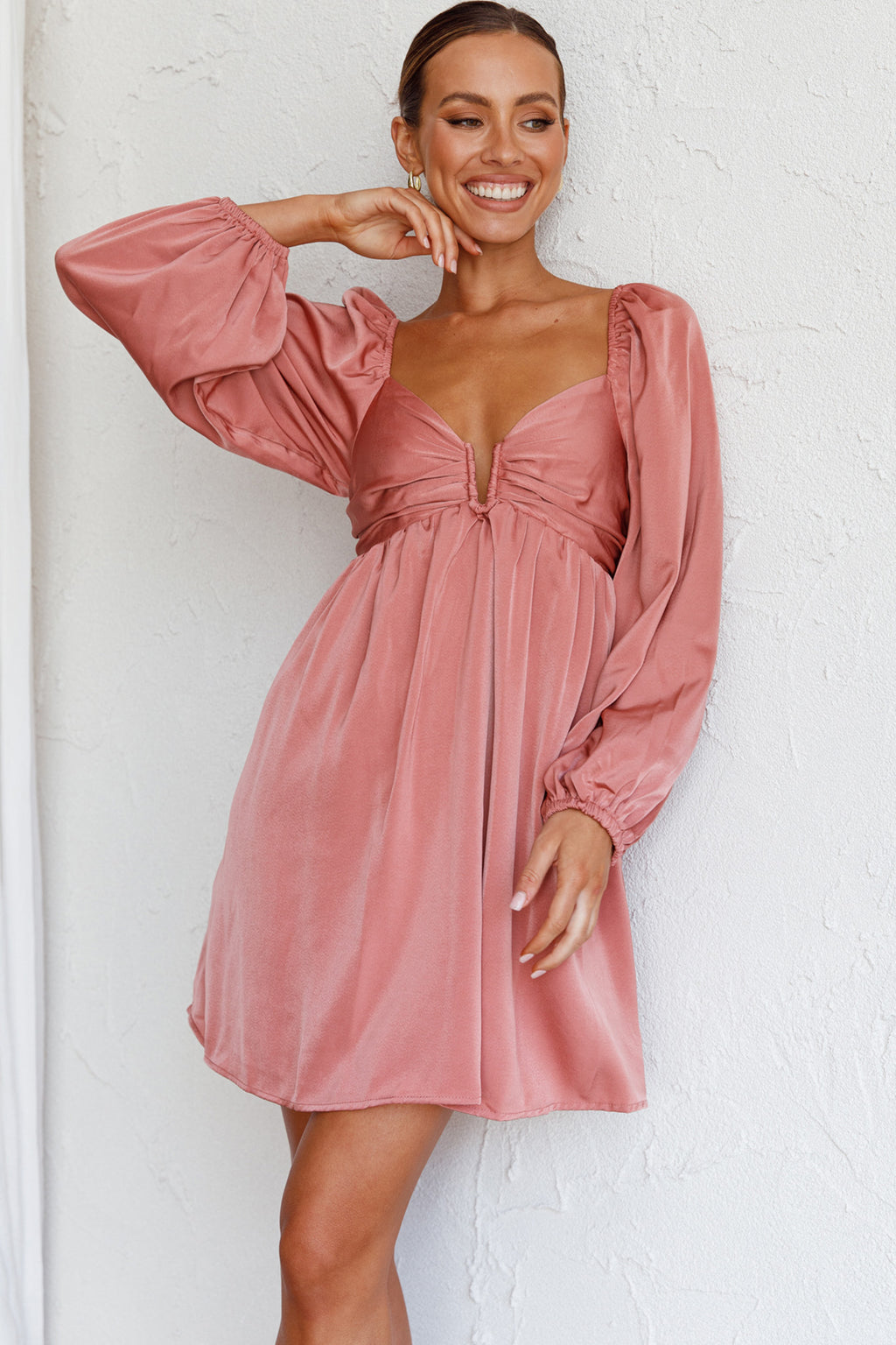 Tansy Long Sleeve Babydoll Dress Rose by Selfie Leslie Australia
