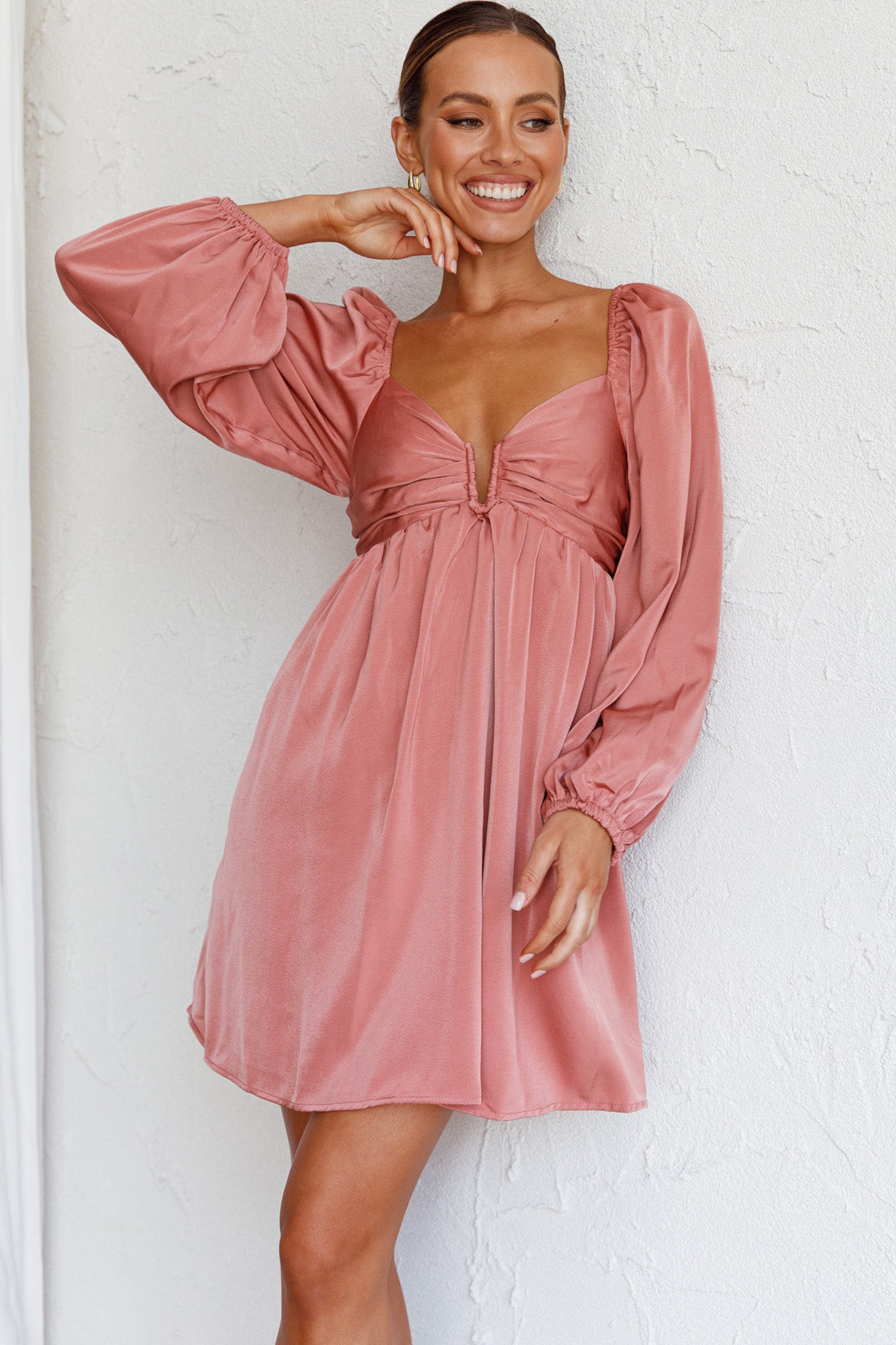 Tansy Long Sleeve Babydoll Dress Rose by Selfie Leslie Australia