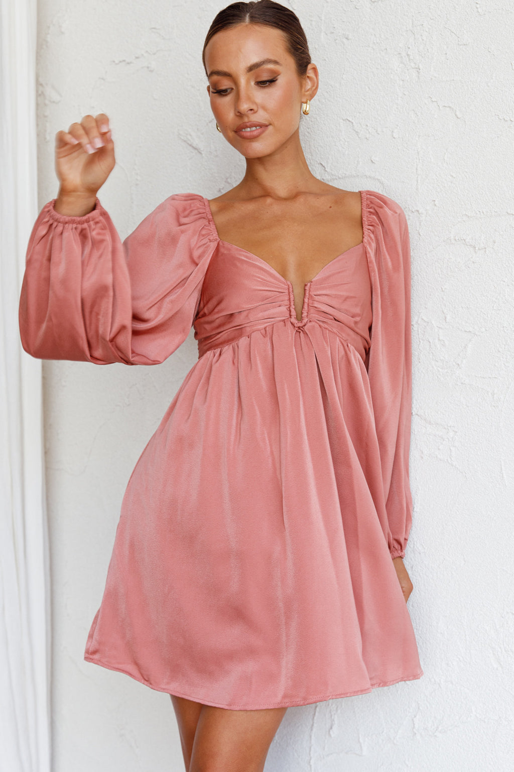 Tansy Long Sleeve Babydoll Dress Rose by Selfie Leslie Australia