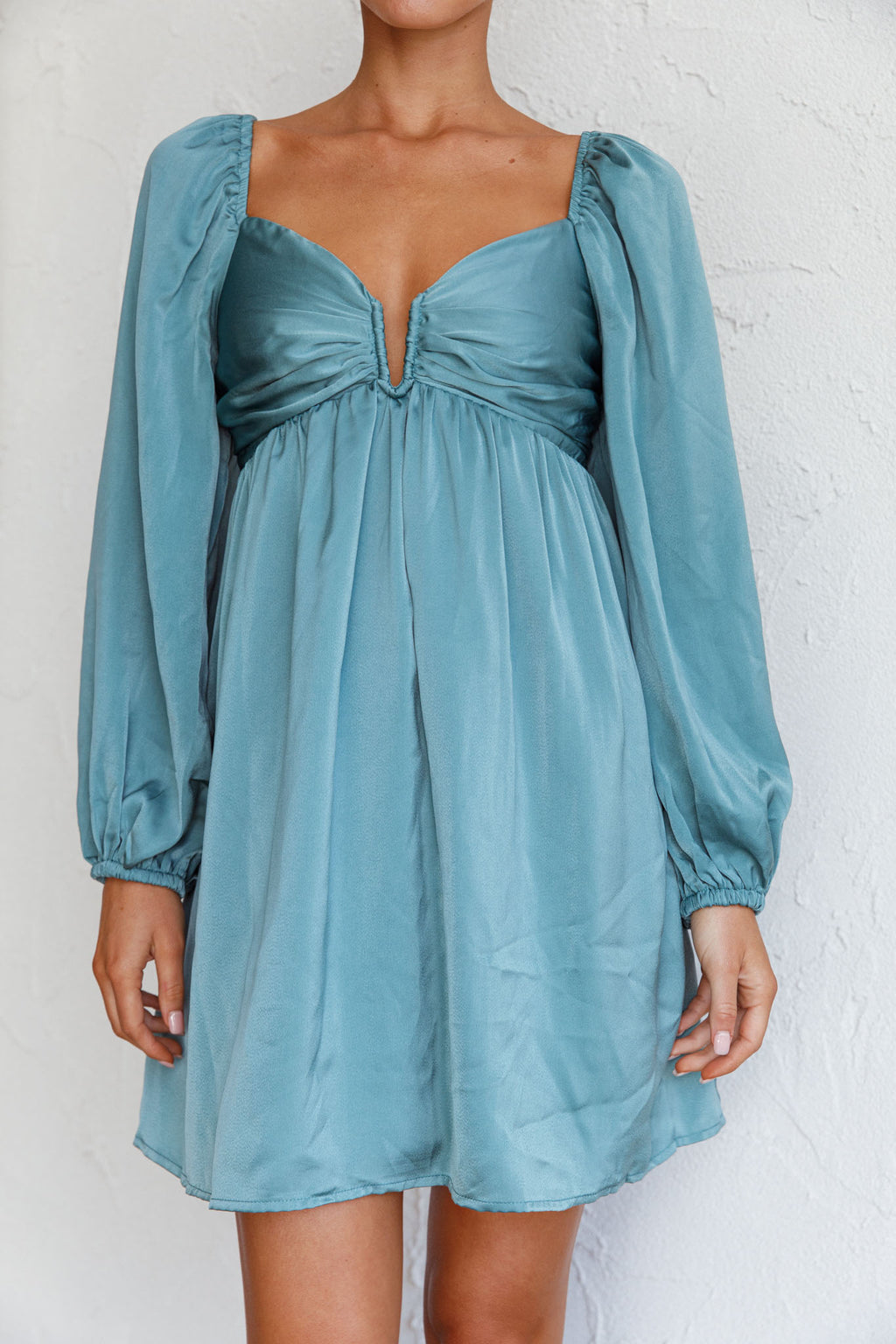 Tansy Long Sleeve Babydoll Dress Teal by Selfie Leslie Australia
