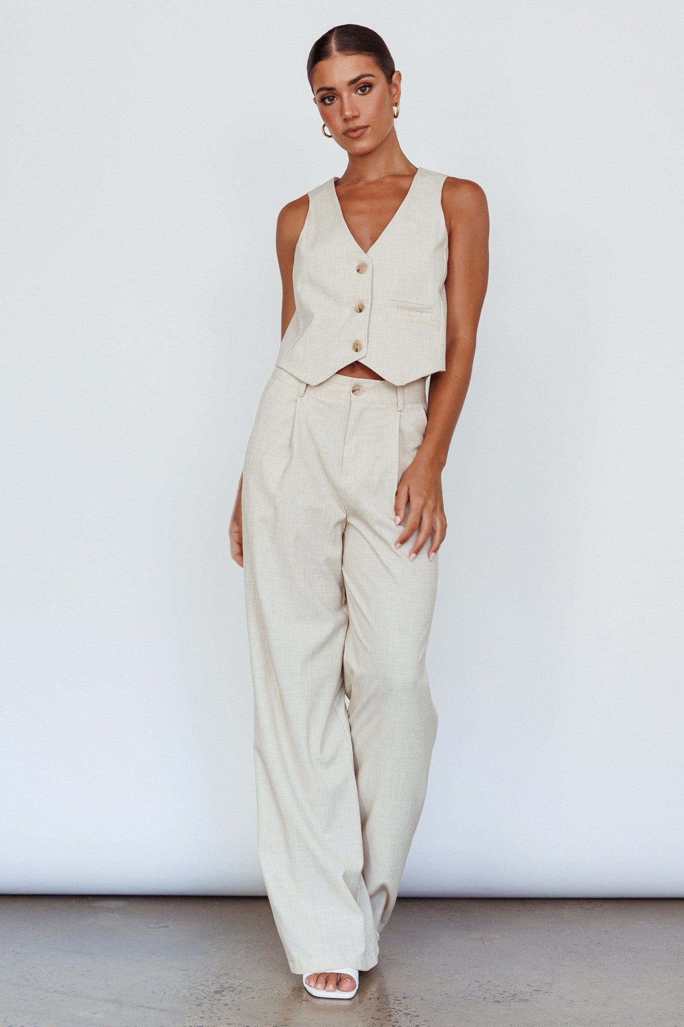 Times Square Buttoned Waistcoat Top Natural by Selfie Leslie Australia
