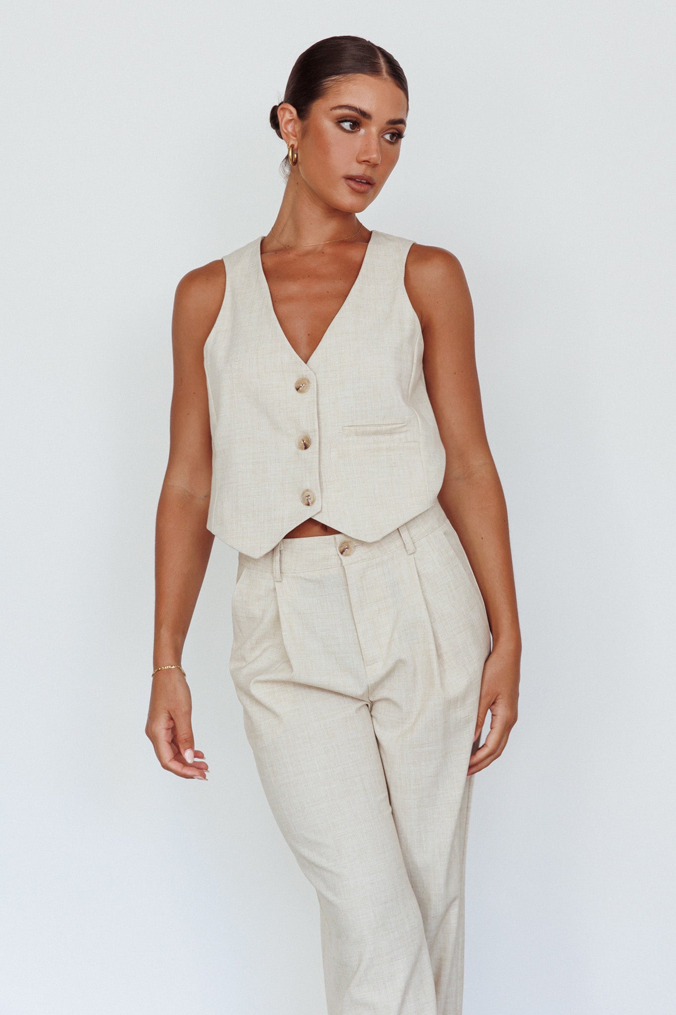 Times Square Buttoned Waistcoat Top Natural by Selfie Leslie Australia
