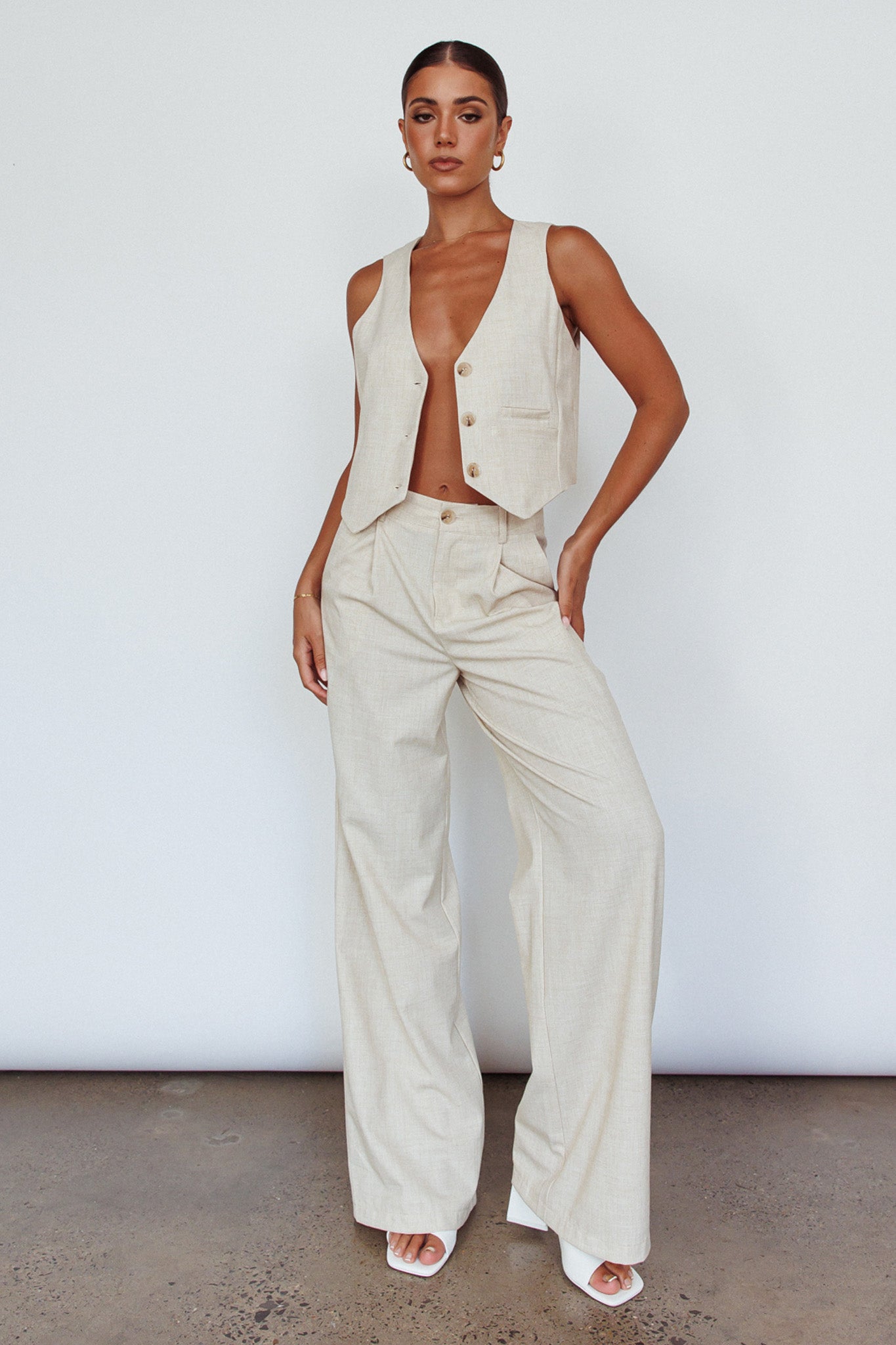 Times Square Buttoned Waistcoat Top Natural by Selfie Leslie Australia