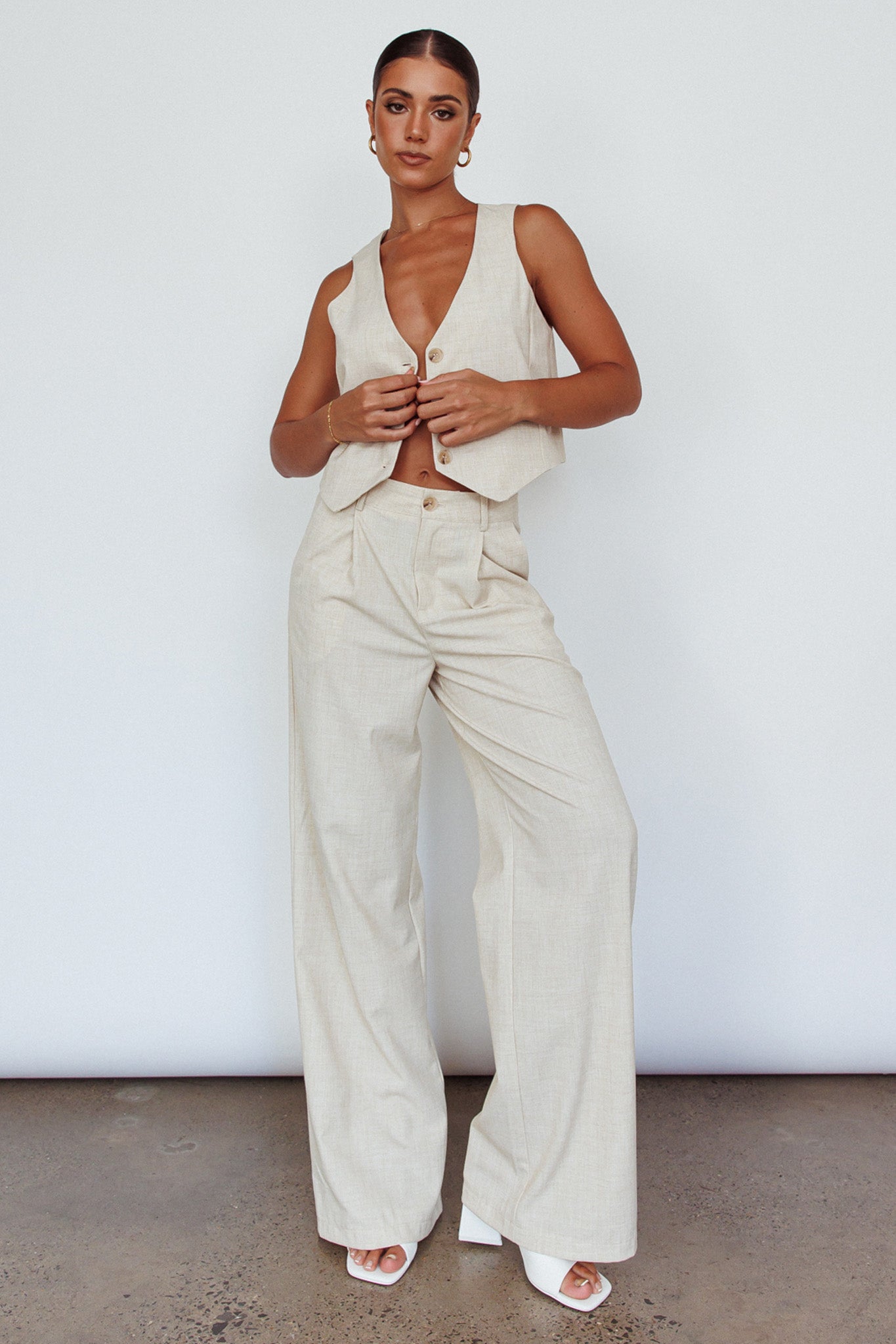Times Square Buttoned Waistcoat Top Natural by Selfie Leslie Australia