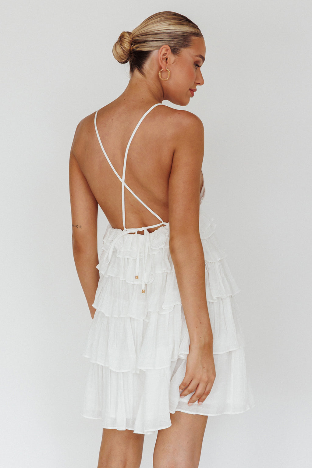 Dellia Tiered Ruffle Mini Dress Off White by Selfie Leslie Australia