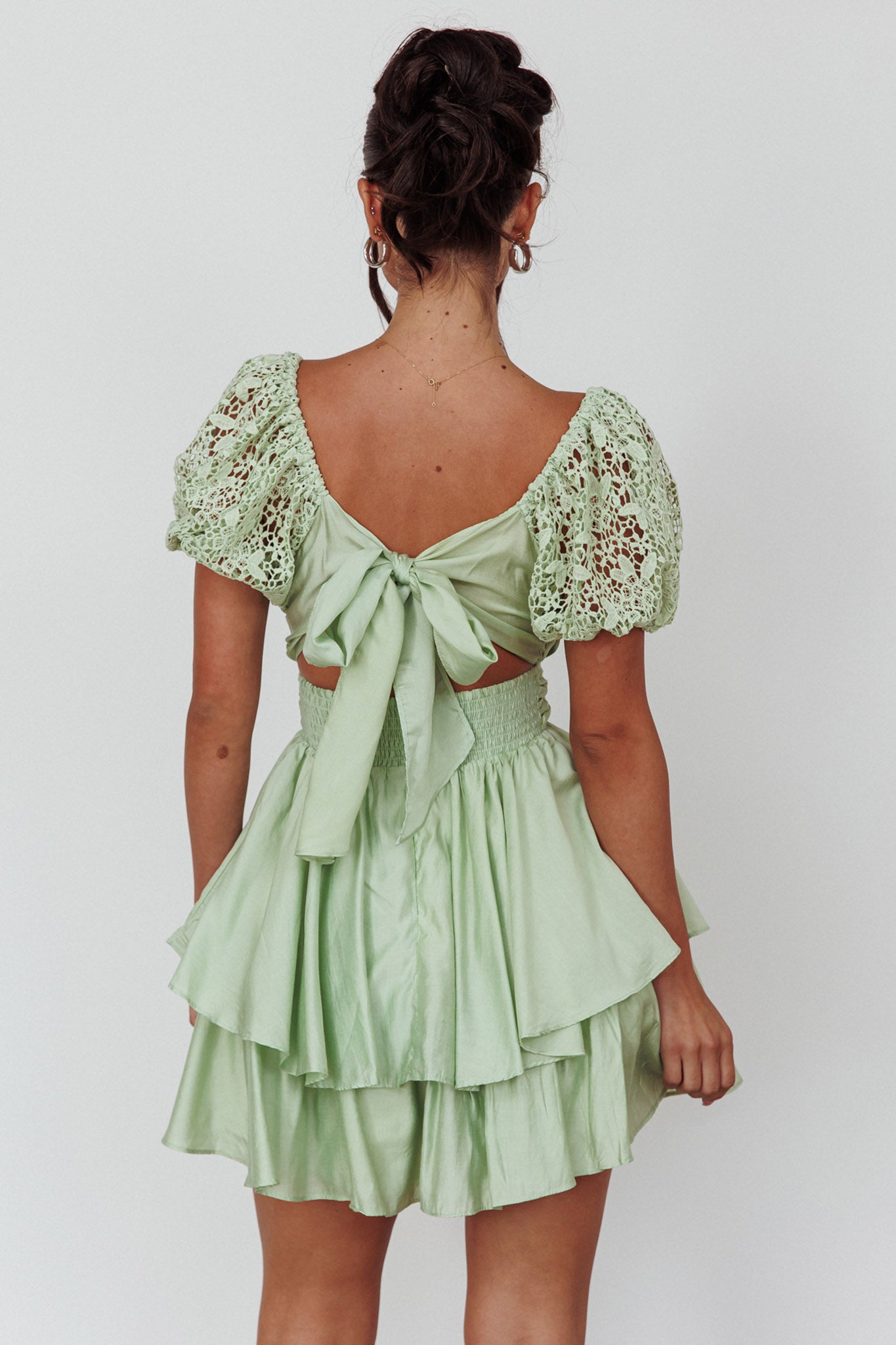 Hold My Halo Lace Sleeve Romper Sage by Selfie Leslie Australia