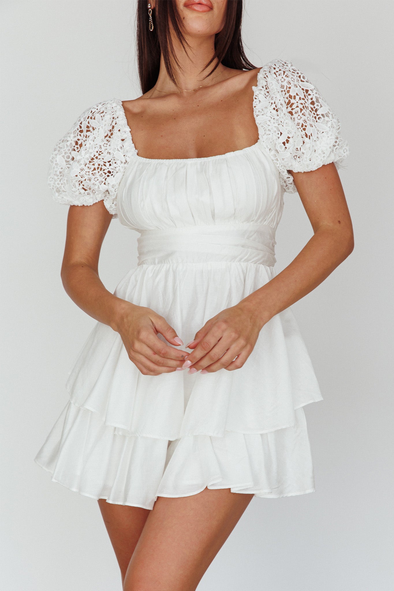 Hold My Halo Lace Sleeve Romper White by Selfie Leslie Australia