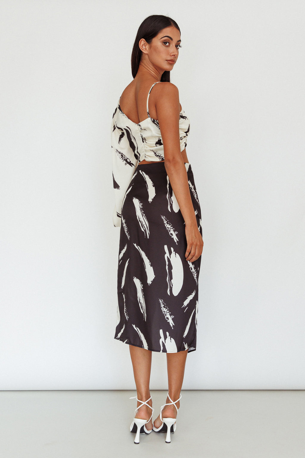 Amina Split Midi Skirt Printed Black by Selfie Leslie Australia