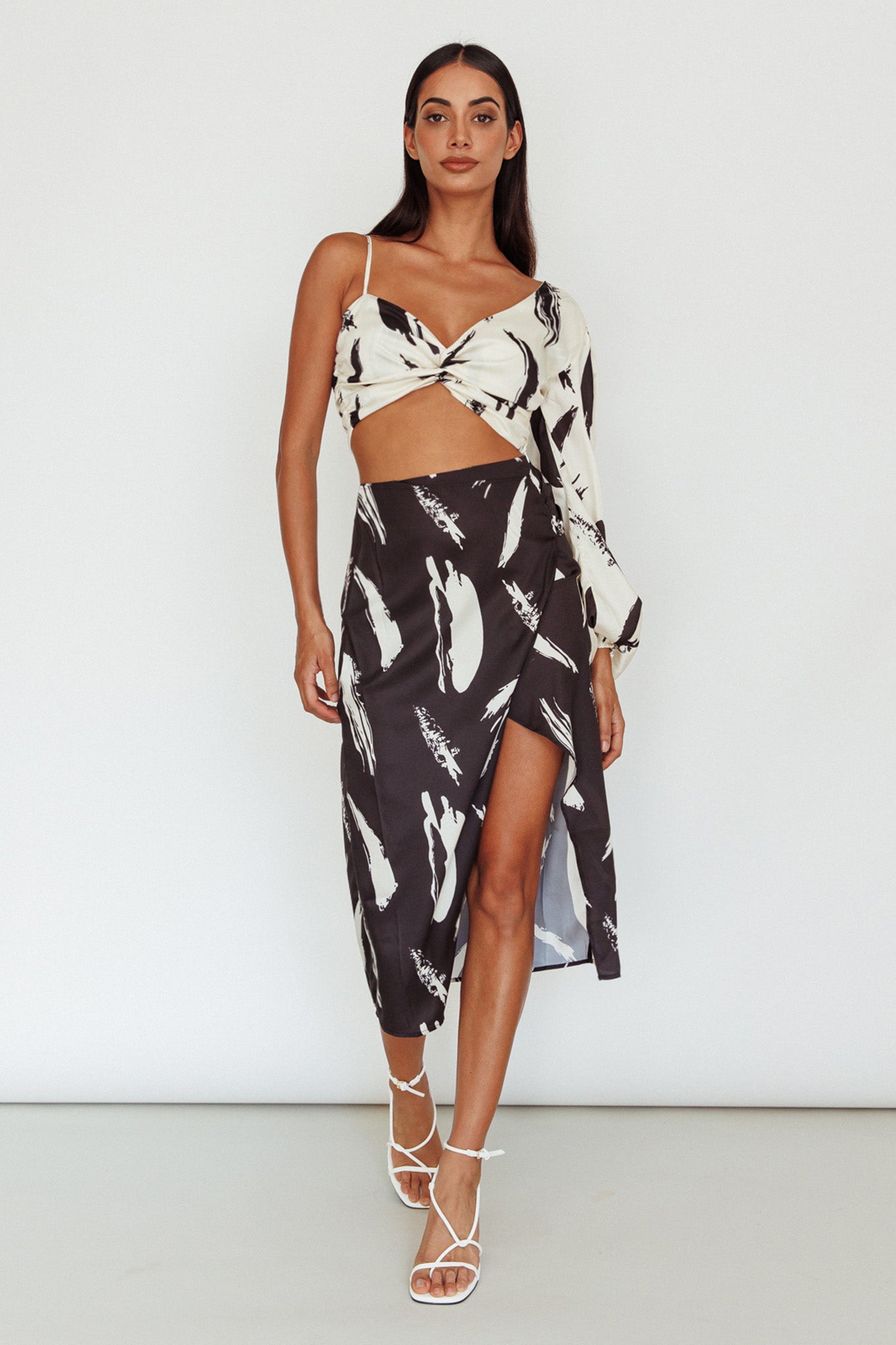 Amina Split Midi Skirt Printed Black by Selfie Leslie Australia