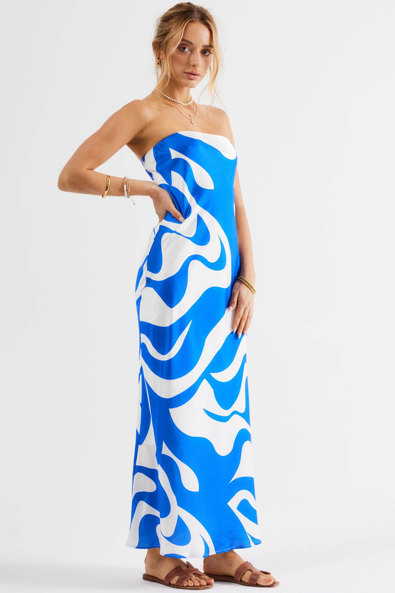 SNDYS Angel Midi Dress Swirl Blue by Selfie Leslie Australia
