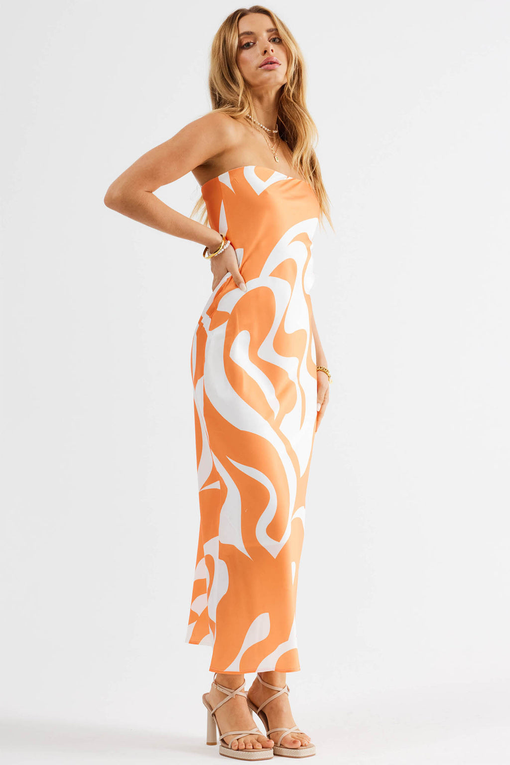 SNDYS Angel Midi Dress Swirl Orange by Selfie Leslie Australia