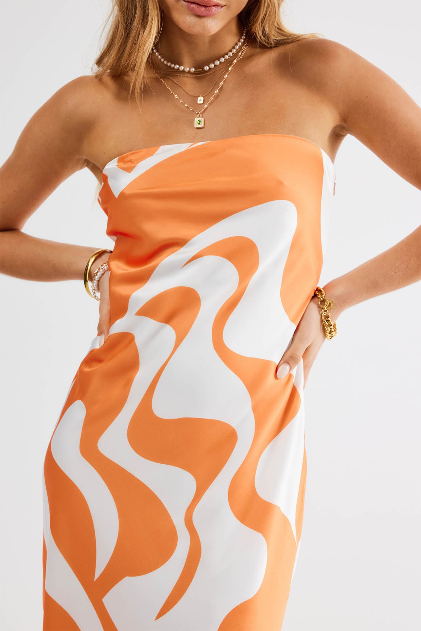 SNDYS Angel Midi Dress Swirl Orange by Selfie Leslie Australia