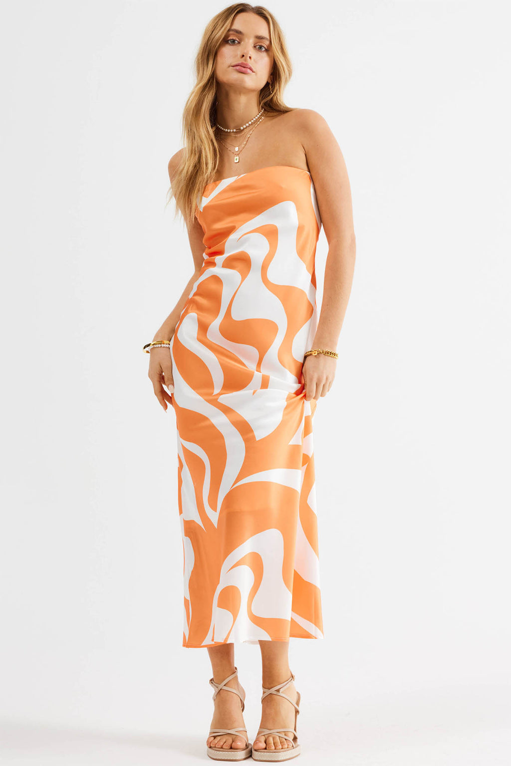 SNDYS Angel Midi Dress Swirl Orange by Selfie Leslie Australia