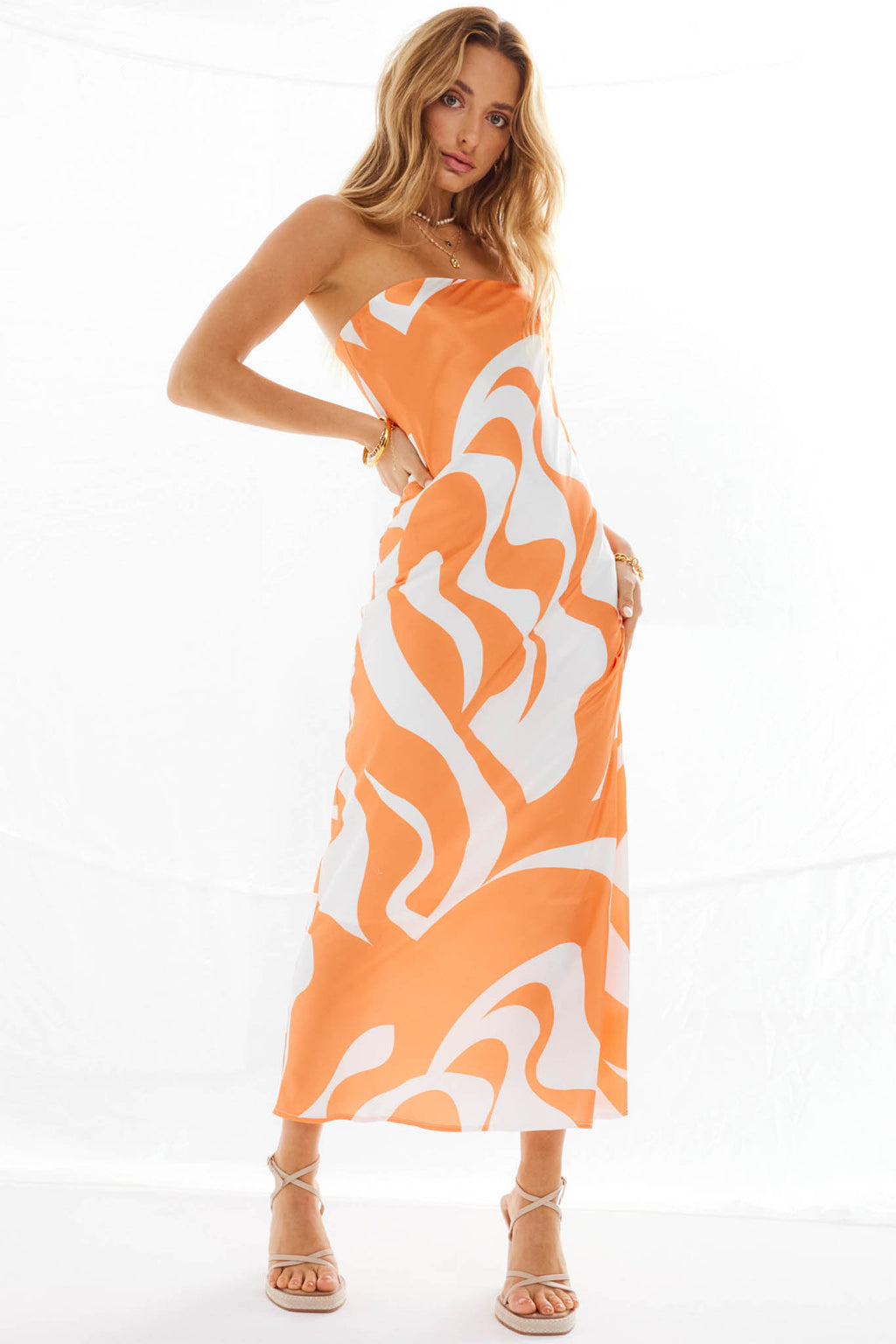 SNDYS Angel Midi Dress Swirl Orange by Selfie Leslie Australia