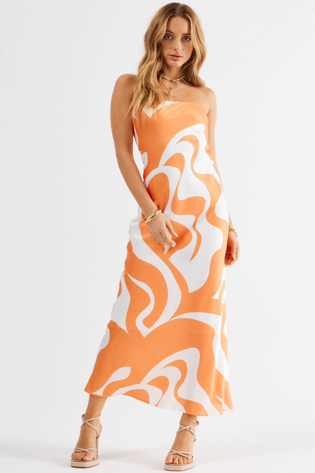 SNDYS Angel Midi Dress Swirl Orange by Selfie Leslie Australia