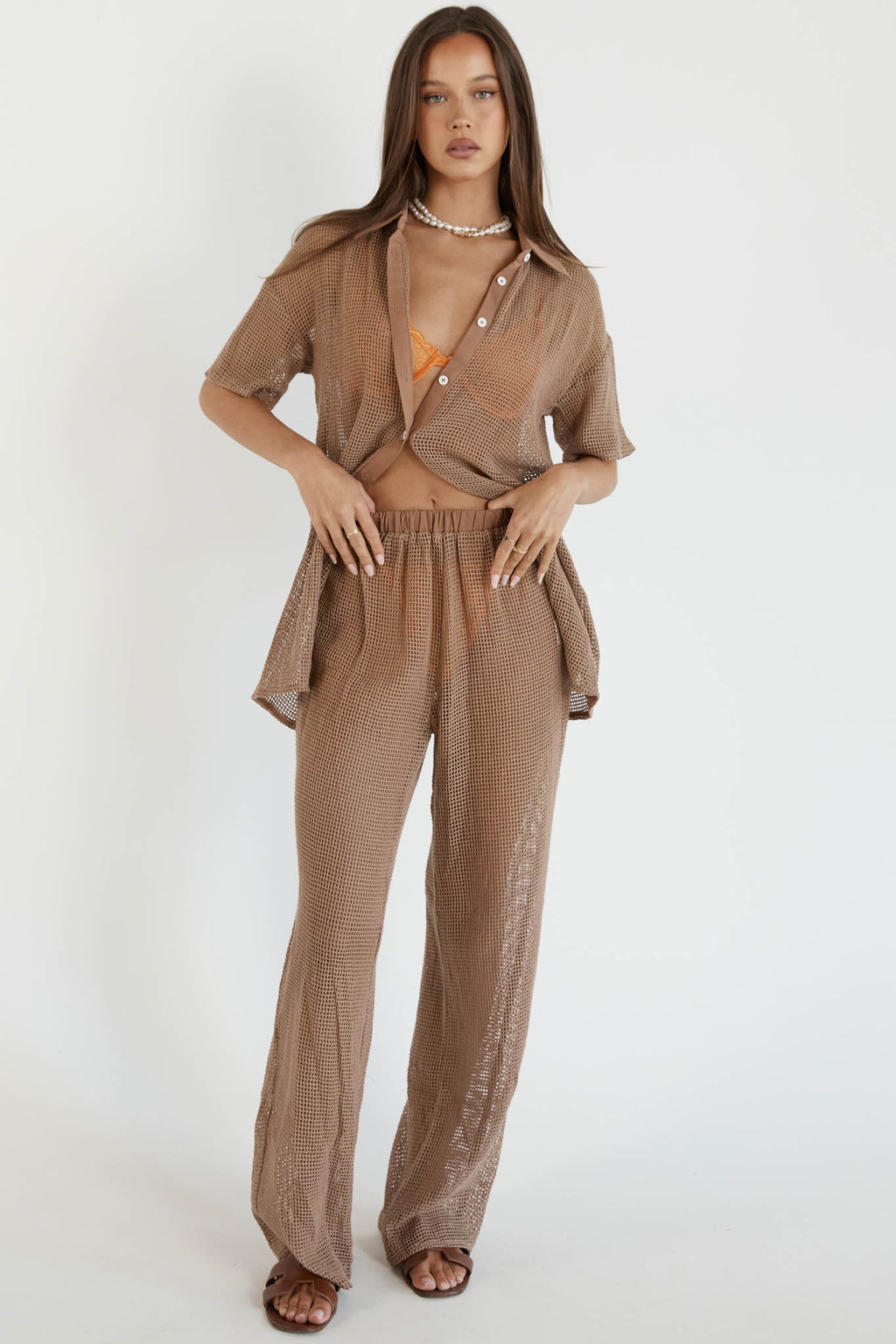 Tavia Long Knit Pants Mocha by Selfie Leslie Australia