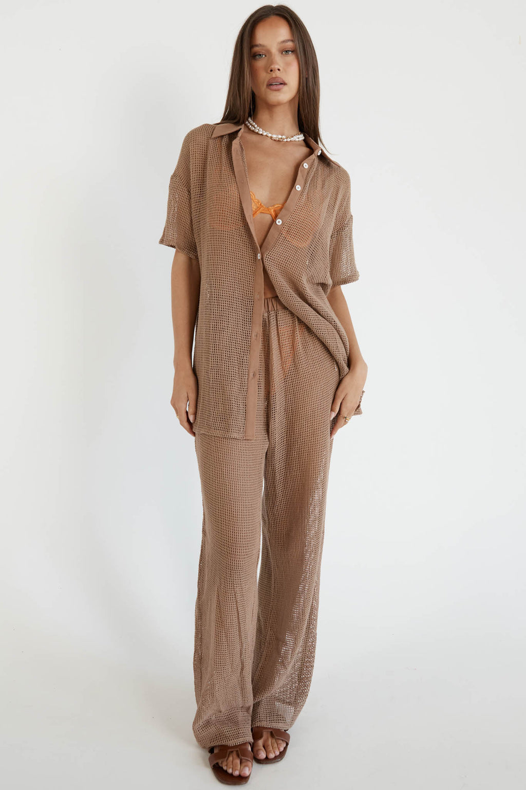 Tavia Long Knit Pants Mocha by Selfie Leslie Australia