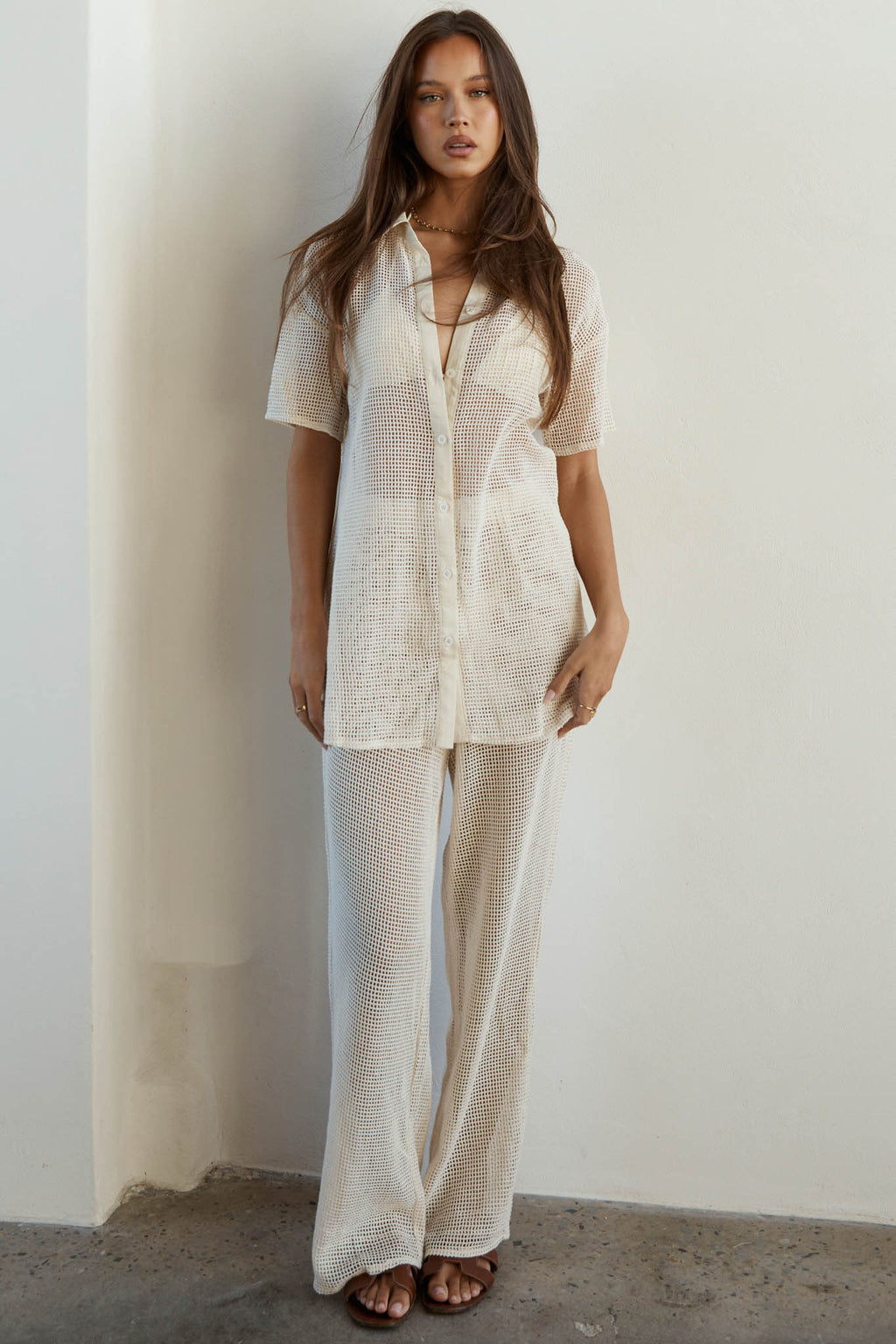 SNDYS Hyams Long Knit Pants Sand by Selfie Leslie Australia