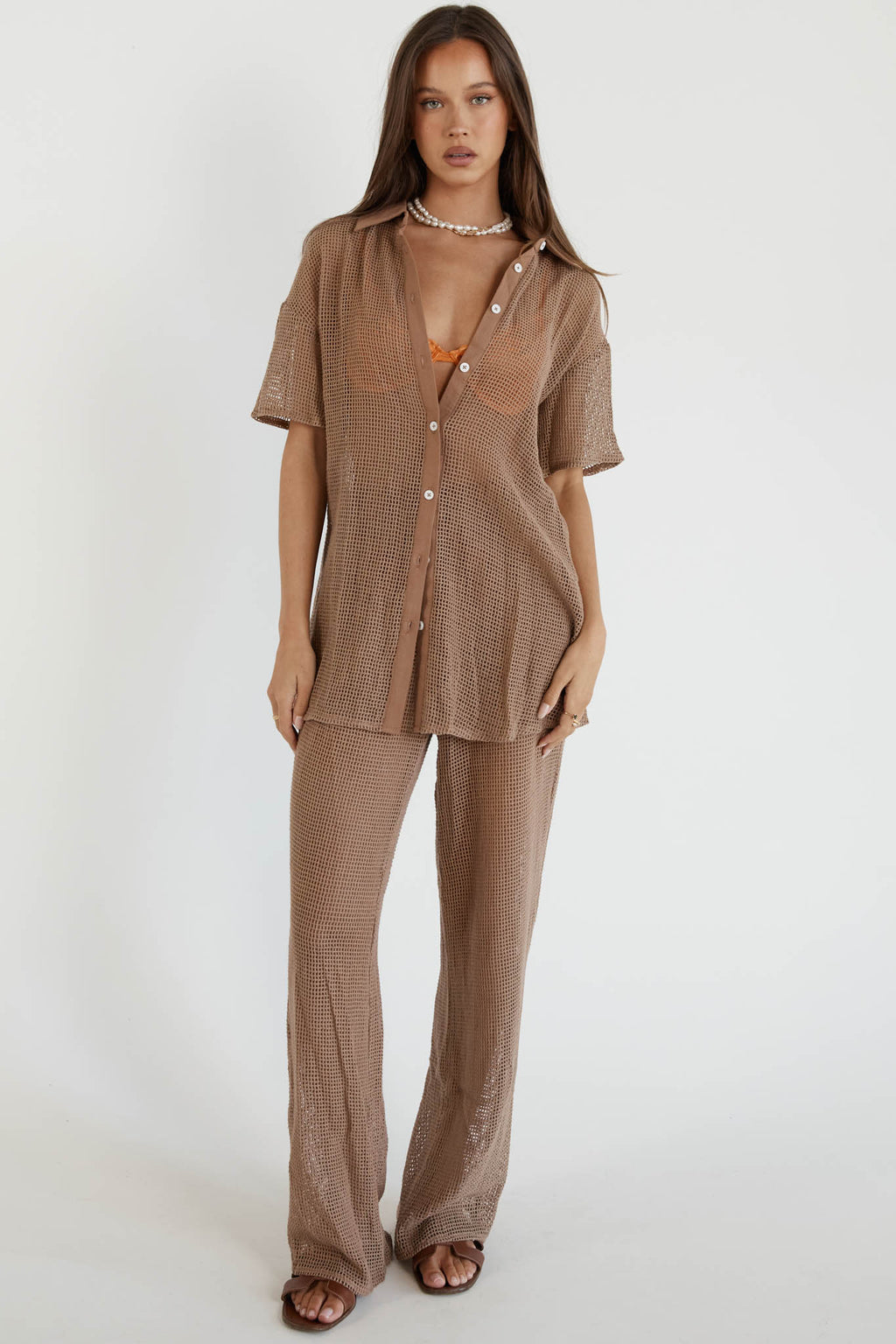 Tavia Buttoned Knit Top Mocha by Selfie Leslie Australia