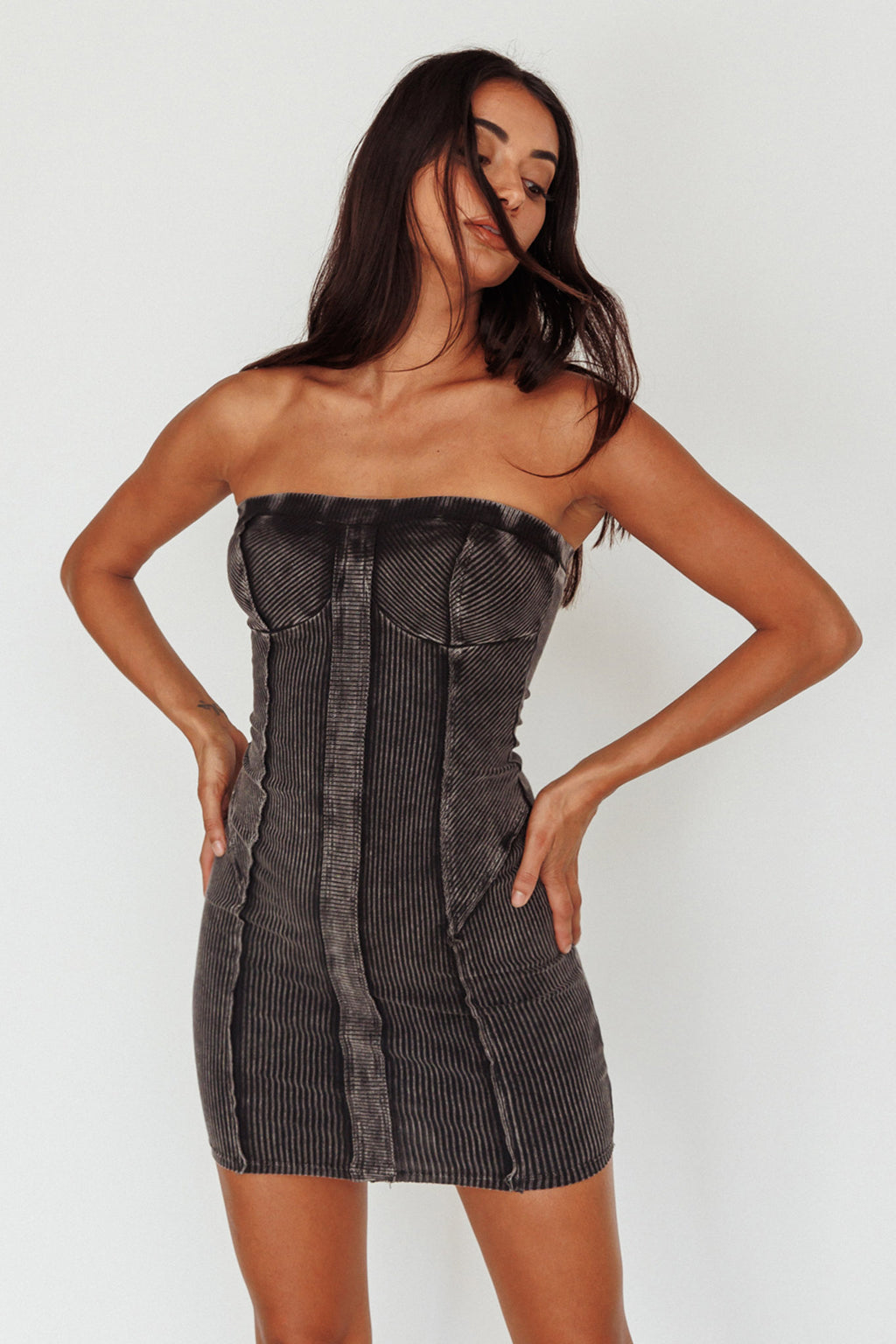 Keep Up Ribbed Bodycon Mini Dress Black by Selfie Leslie Australia