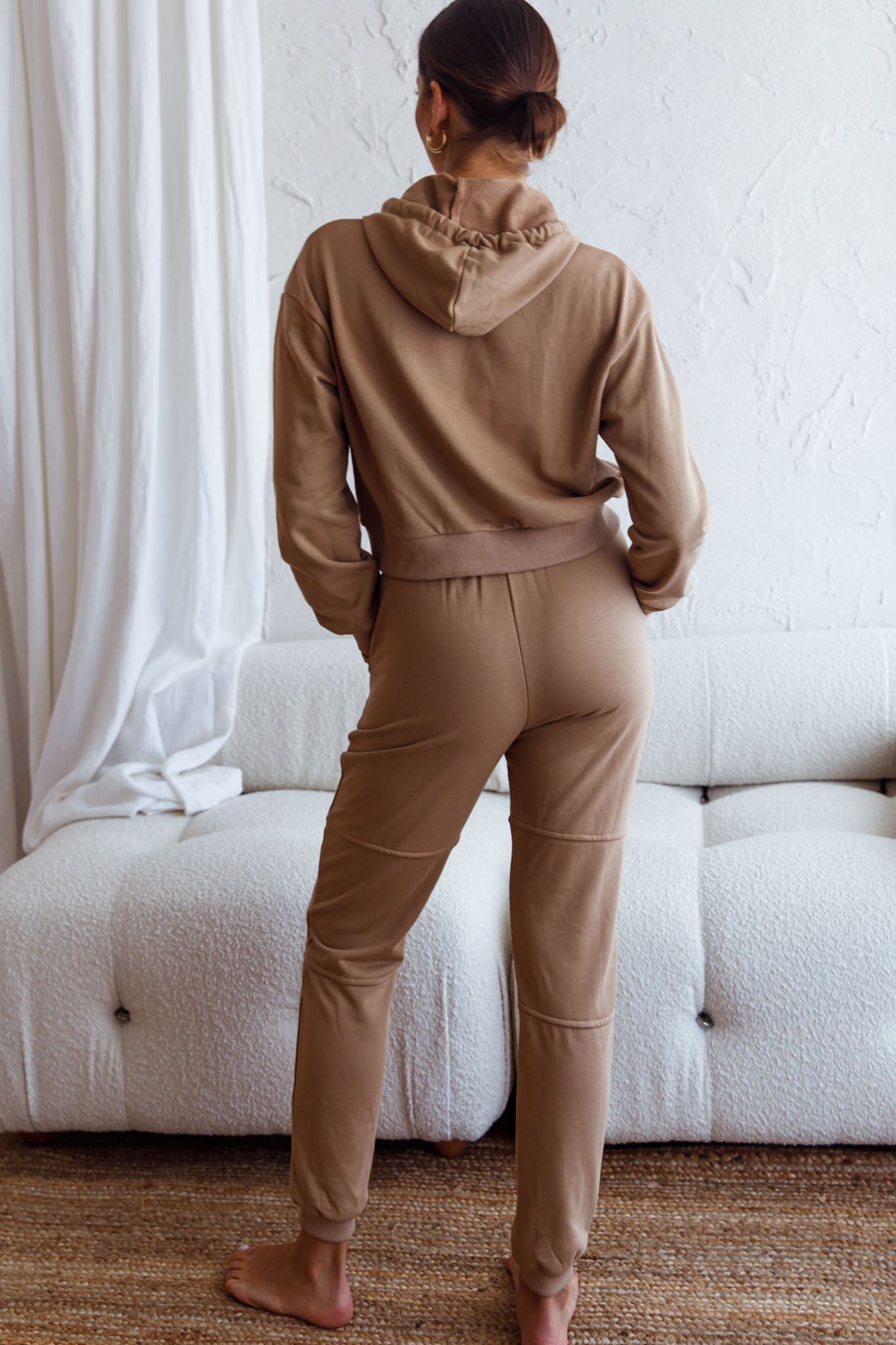 Glow Getter Elasticated Waist Embroidery Logo Jogger Pants Beige by Selfie Leslie