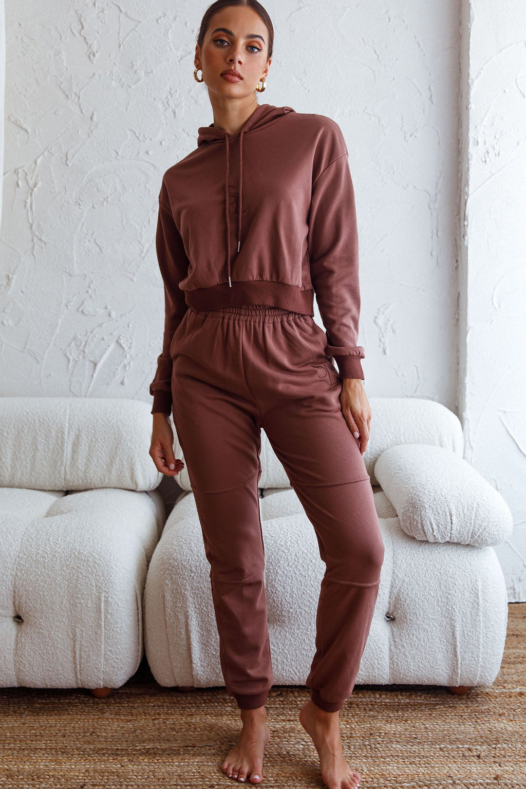 Glow Getter Elasticated Waist Embroidery Logo Jogger Pants Chocolate by Selfie Leslie