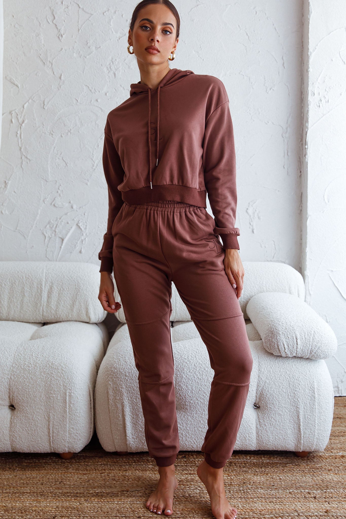 Glow Getter Elasticated Waist Embroidery Logo Jogger Pants Chocolate by Selfie Leslie