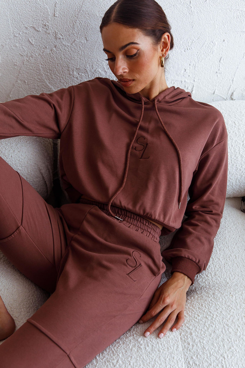 Glow Getter Elasticated Waist Embroidery Logo Jogger Pants Chocolate by Selfie Leslie