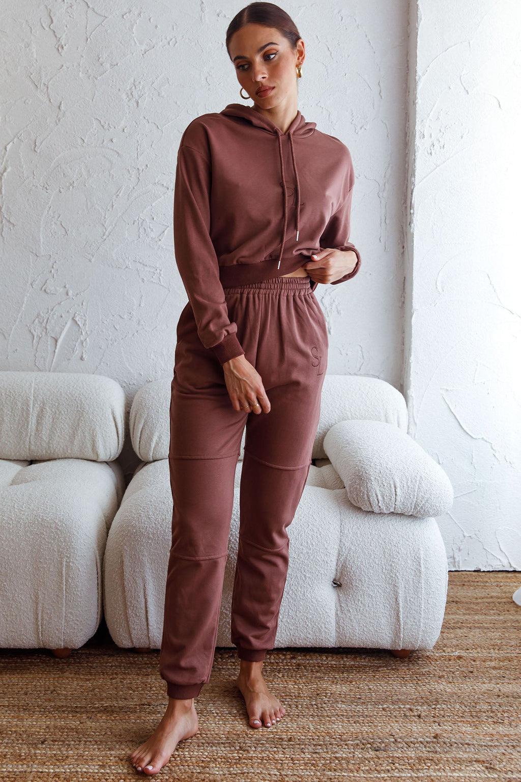 Glow Getter Elasticated Waist Embroidery Logo Jogger Pants Chocolate by Selfie Leslie