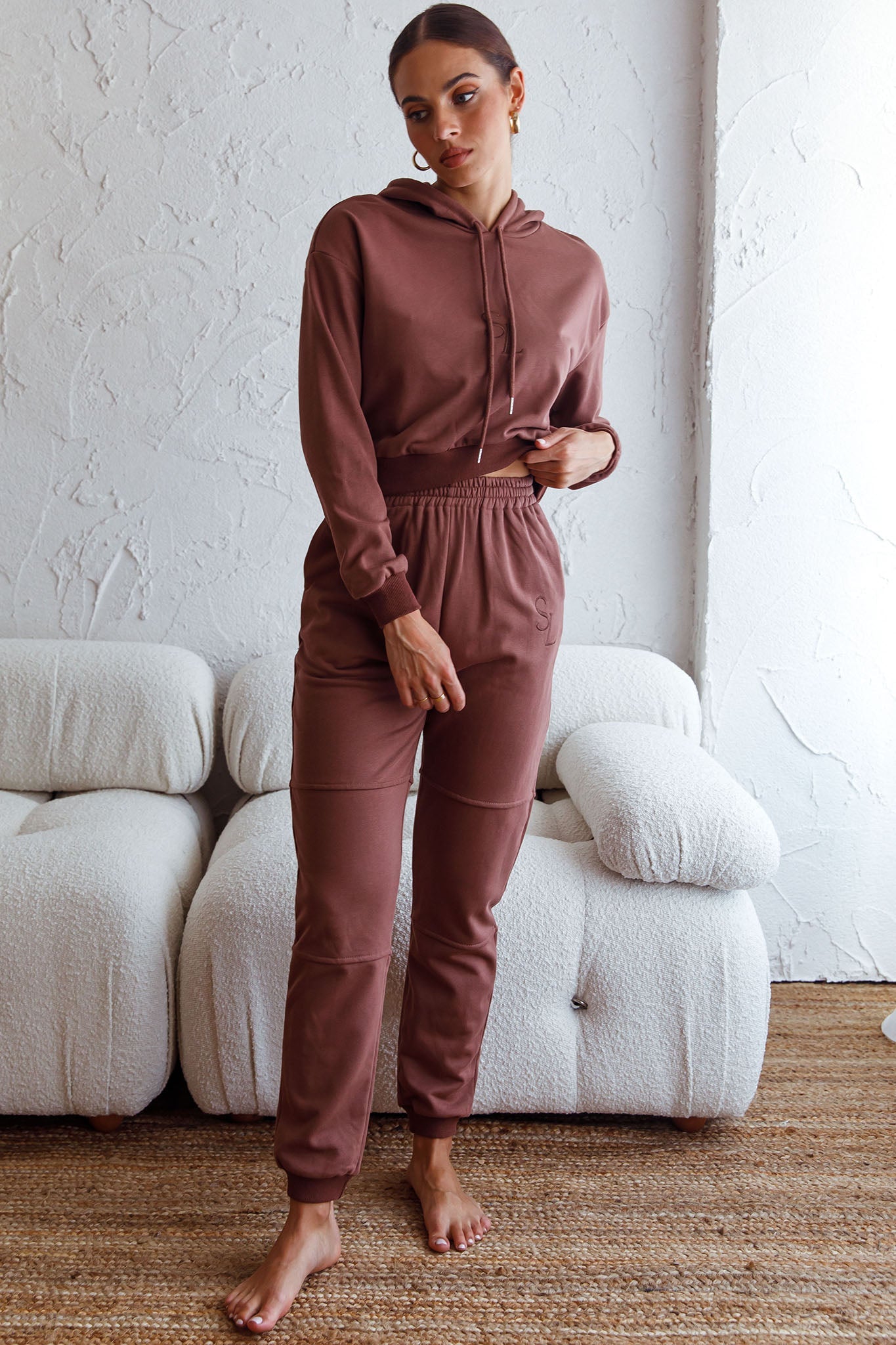 Glow Getter Elasticated Waist Embroidery Logo Jogger Pants Chocolate by Selfie Leslie