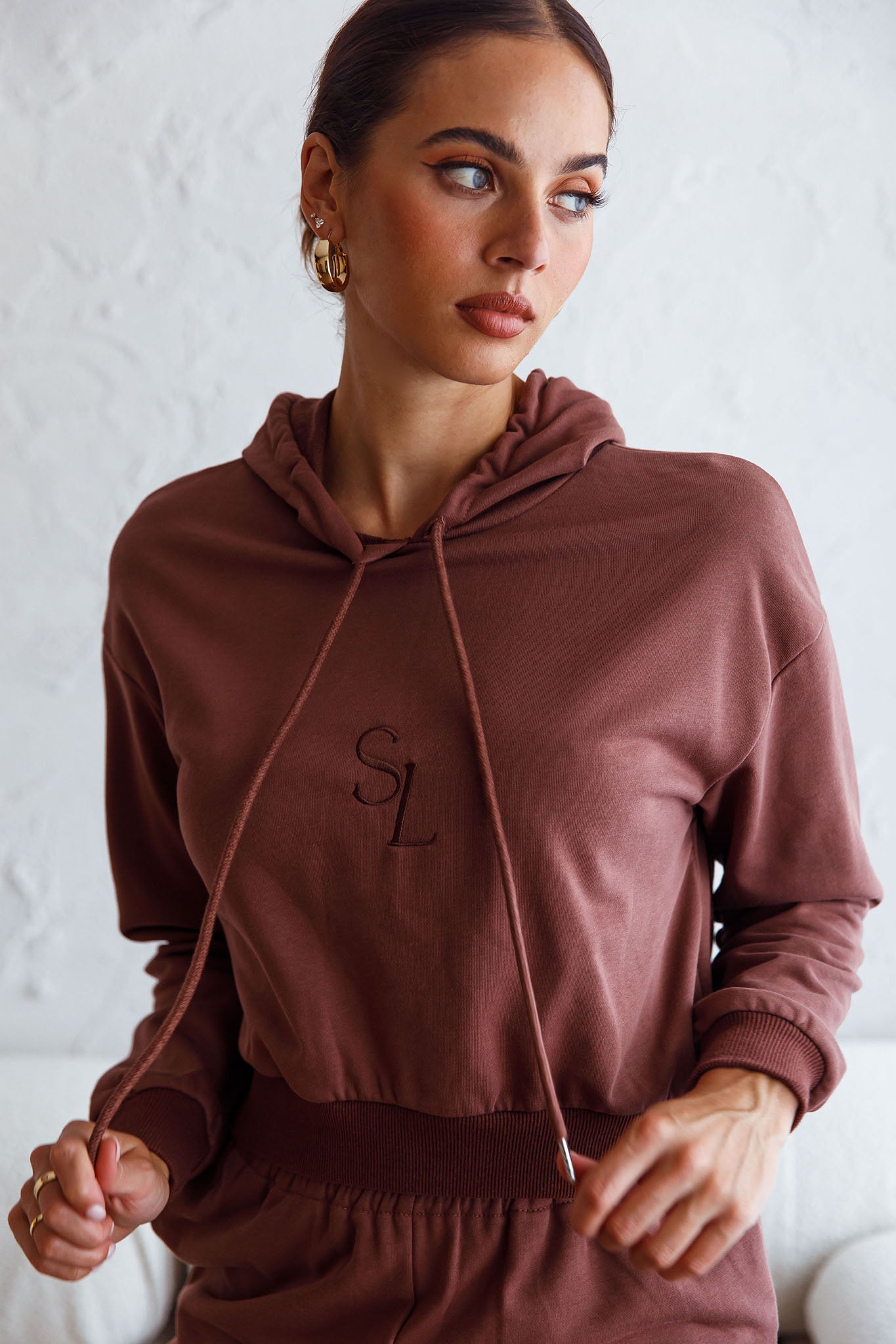 Glow Getter Drawstring Hood Embroidery Logo Hoodie Chocolate by Selfie Leslie