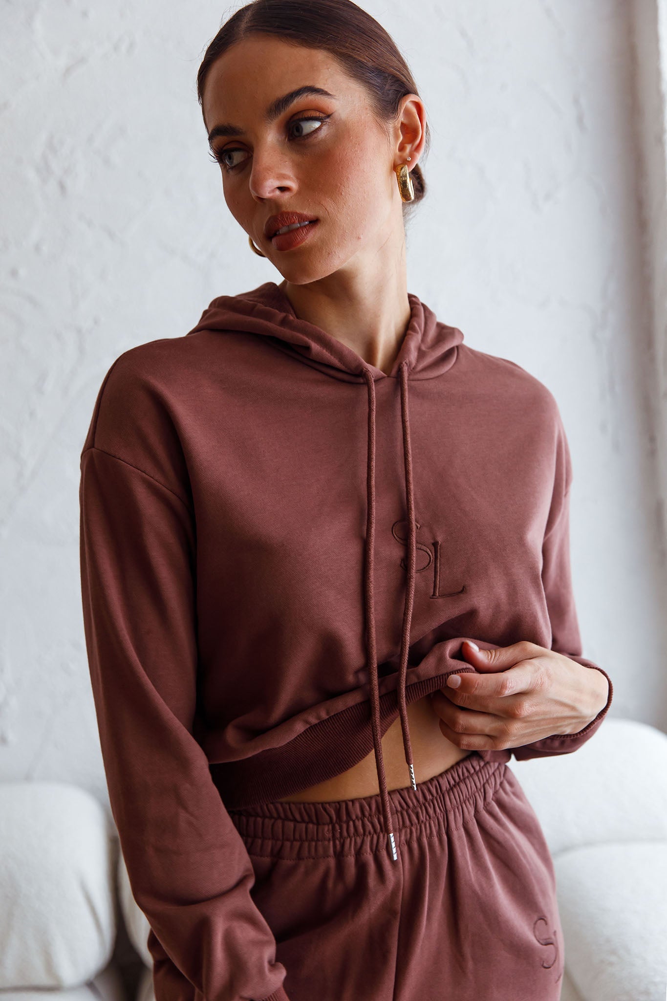 Glow Getter Drawstring Hood Embroidery Logo Hoodie Chocolate by Selfie Leslie