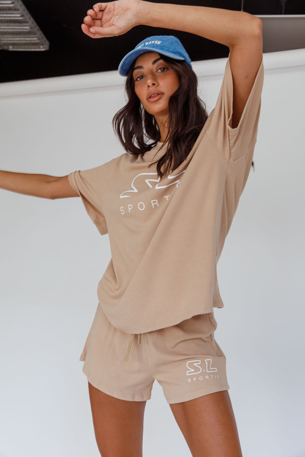 On Track SL Logo Shorts Camel by Selfie Leslie Australia