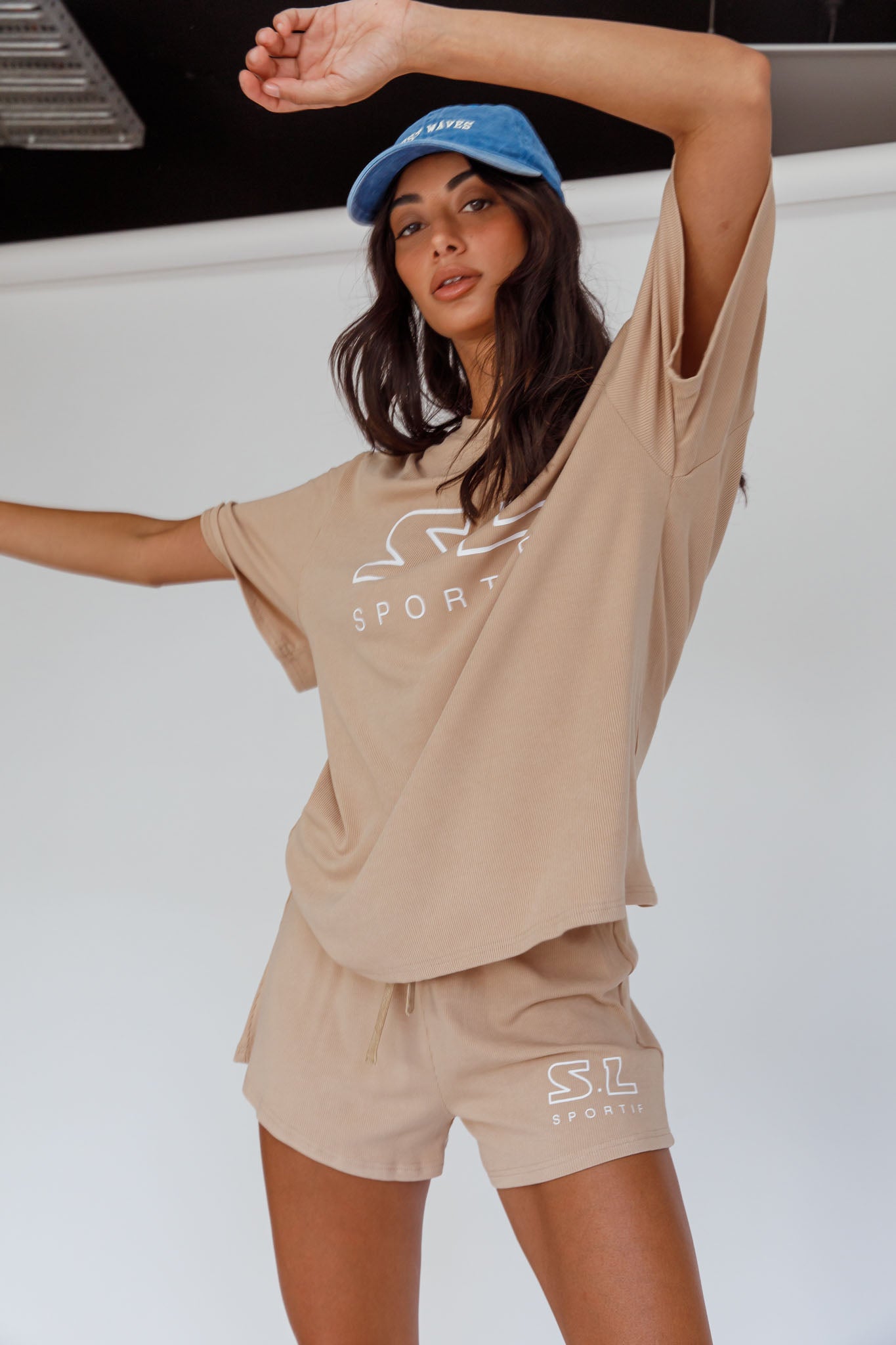On Track SL Logo Shorts Camel by Selfie Leslie Australia