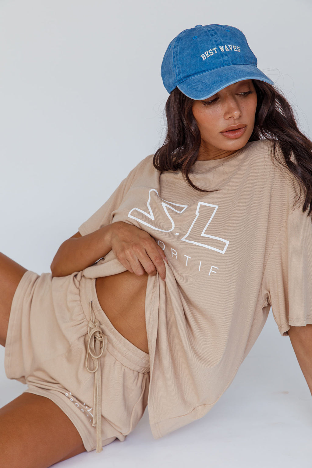 On Track SL Logo Shorts Camel by Selfie Leslie Australia