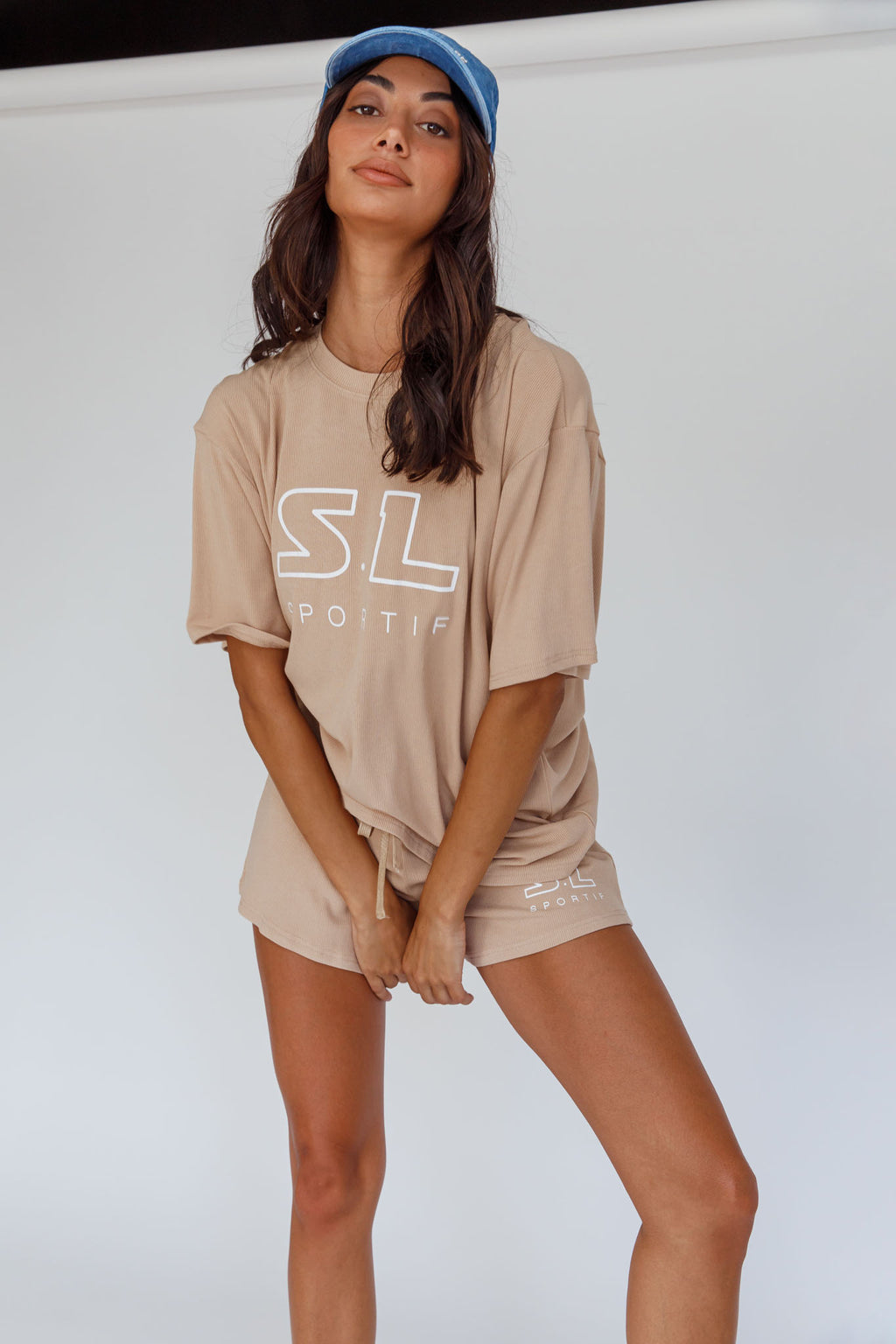 On Track SL Logo Shorts Camel by Selfie Leslie Australia