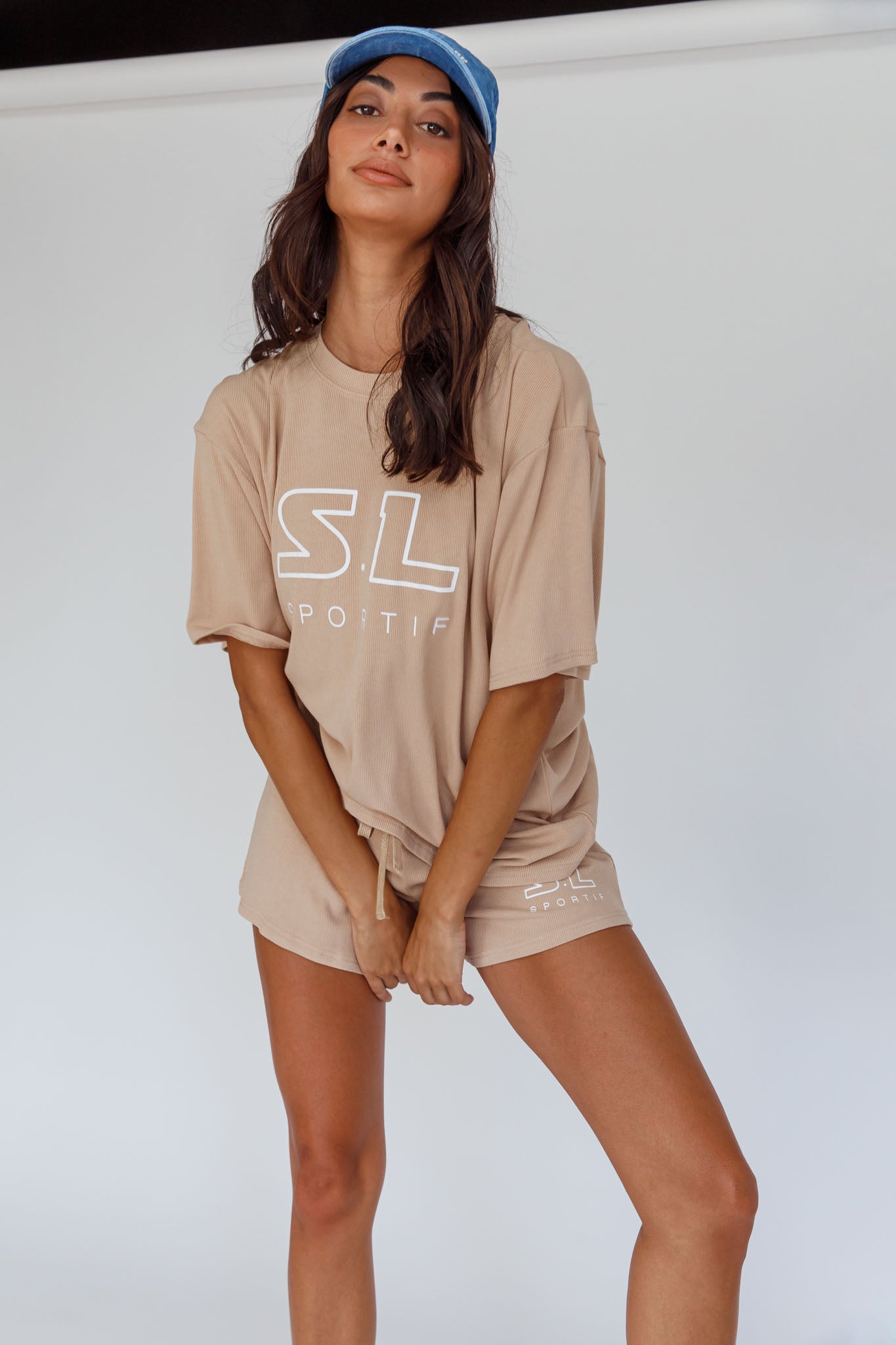 On Track SL Logo Shorts Camel by Selfie Leslie Australia