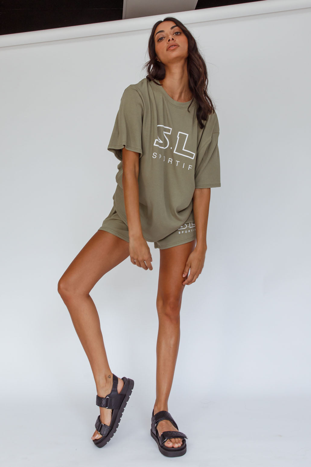 On Track SL Logo Shorts Khaki by Selfie Leslie Australia