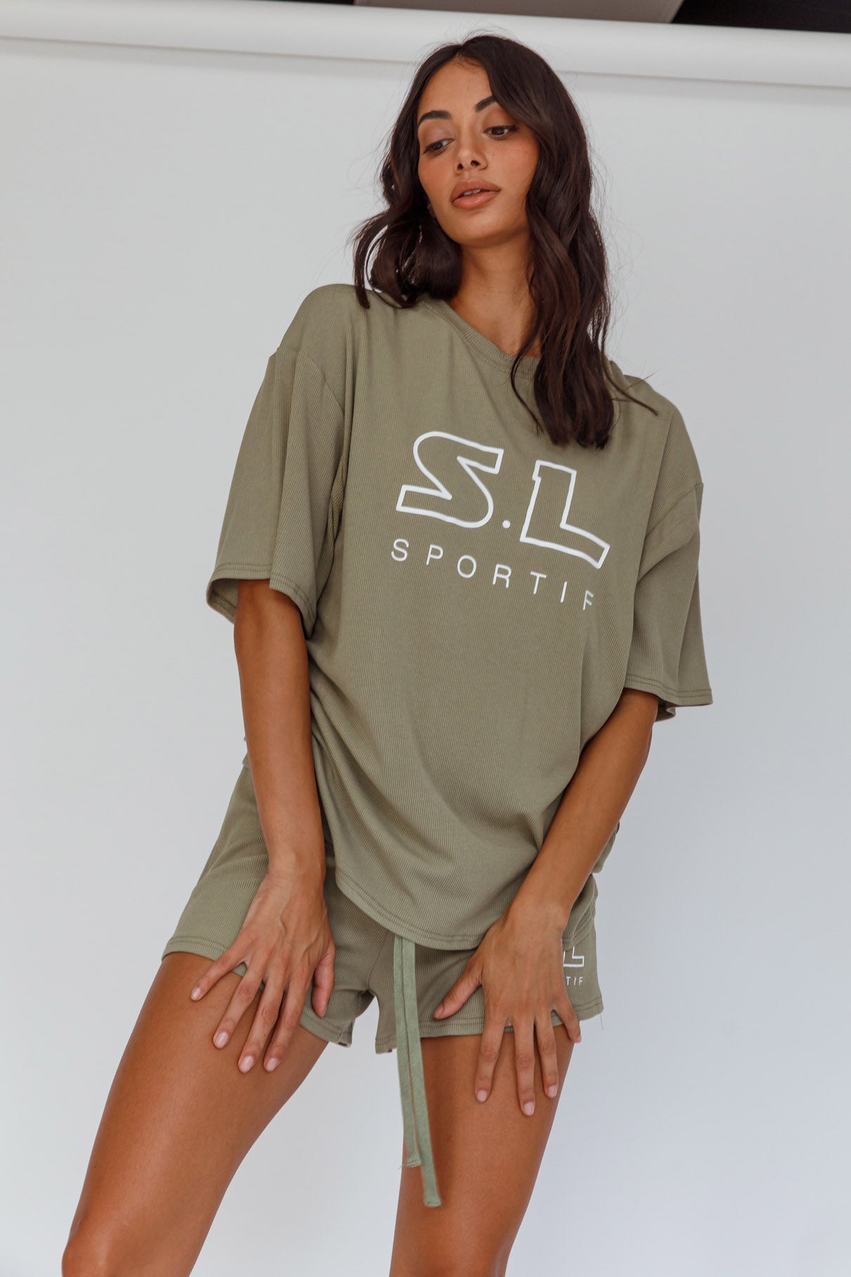 On Track SL Logo Shorts Khaki by Selfie Leslie Australia