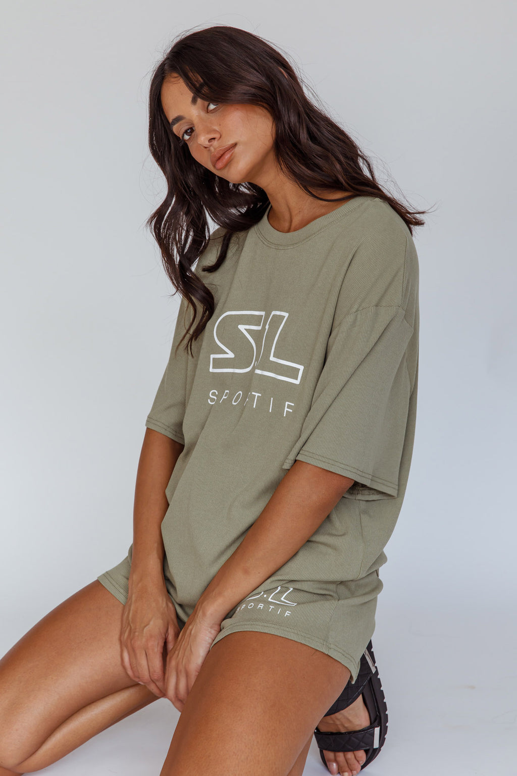 On Track SL Logo Shorts Khaki by Selfie Leslie Australia