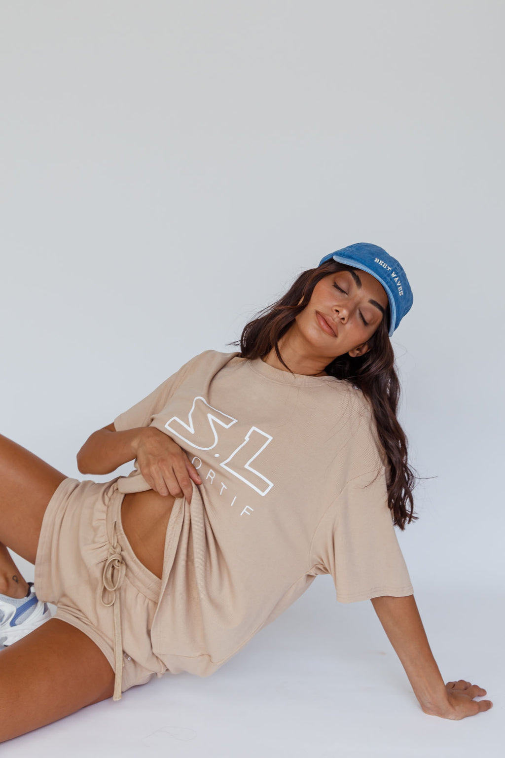 On Track SL Logo T-Shirt Camel by Selfie Leslie Australia