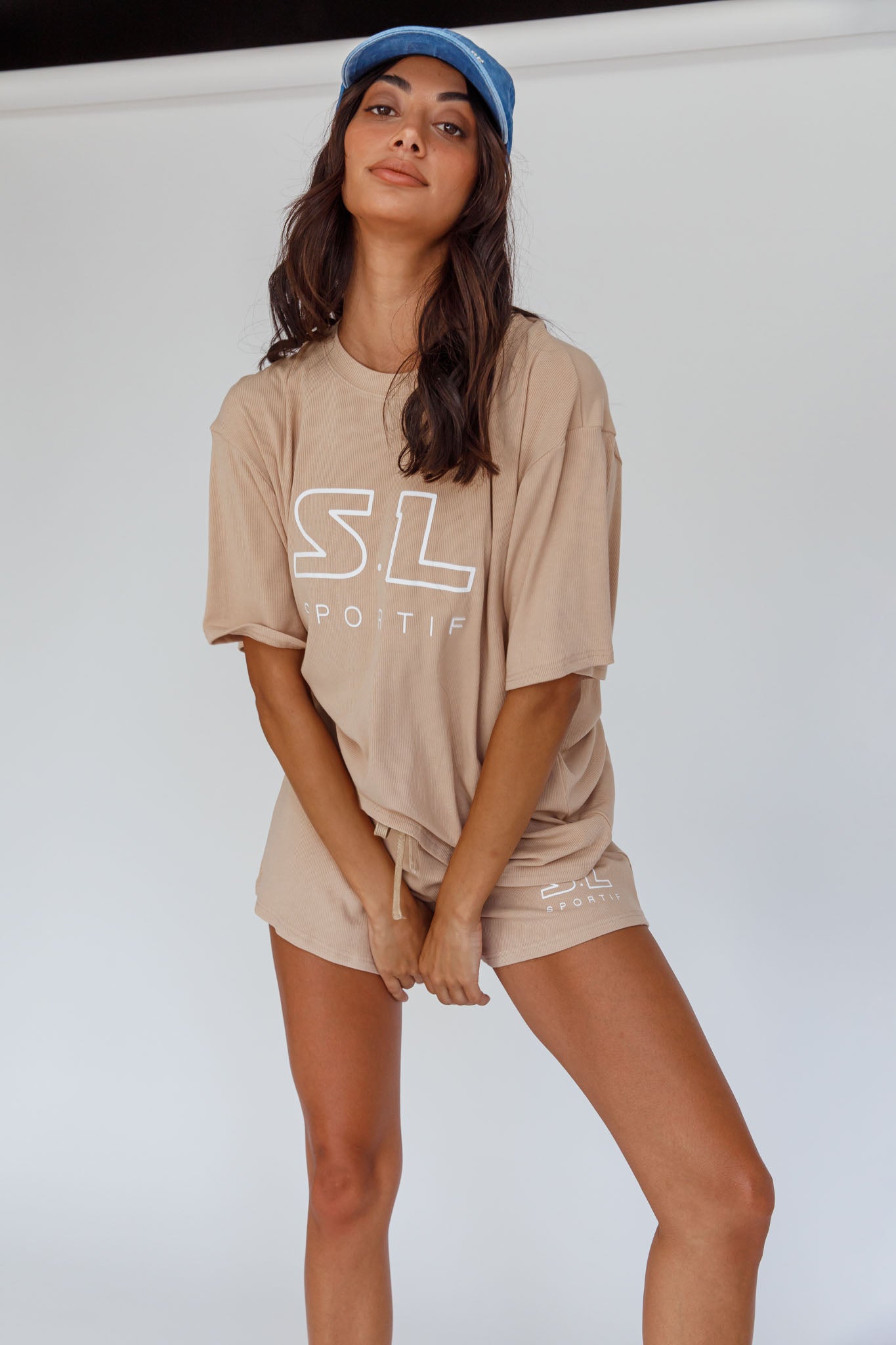 On Track SL Logo T-Shirt Camel by Selfie Leslie Australia